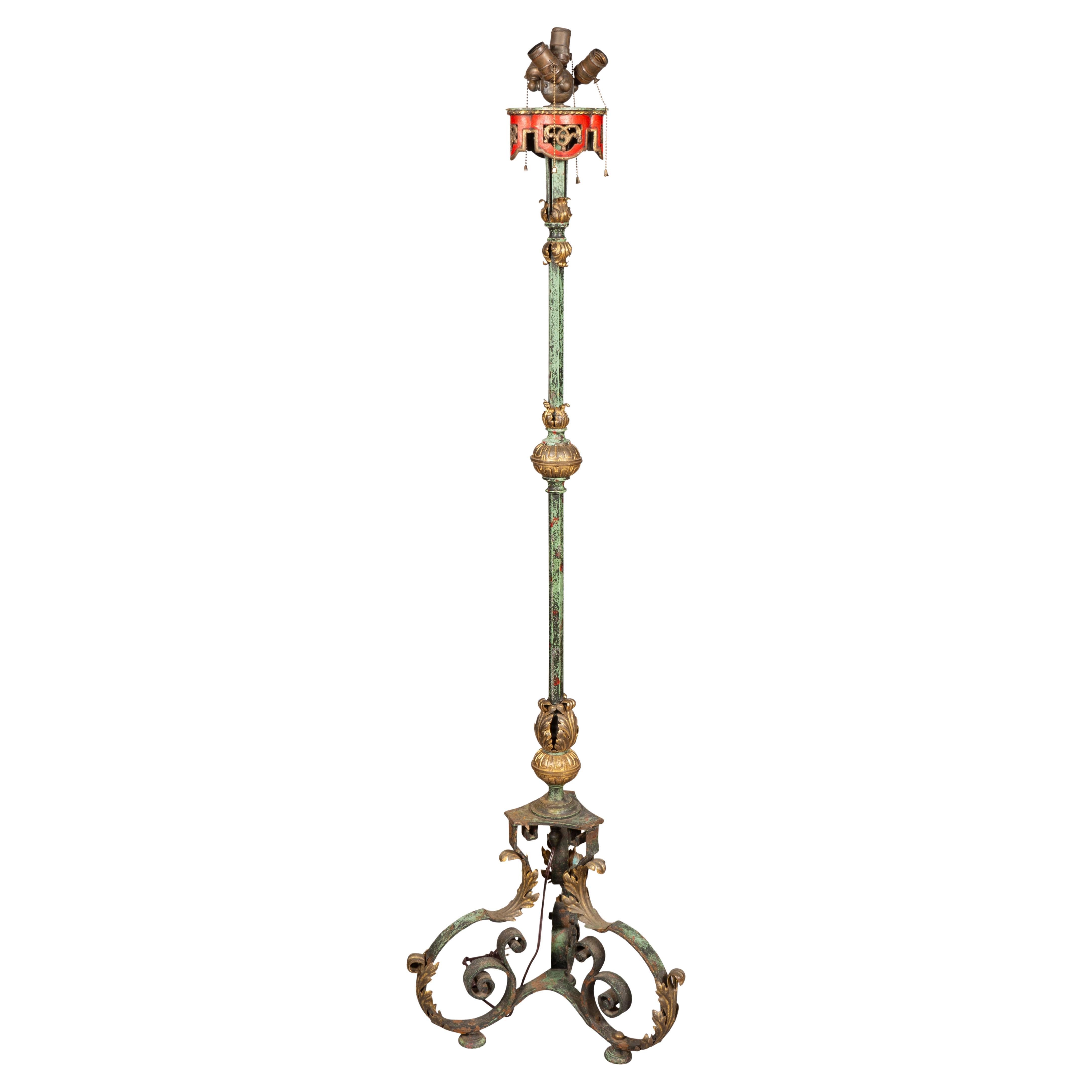 Renaissance Revival Brass And Iron Floor Lamp For Sale