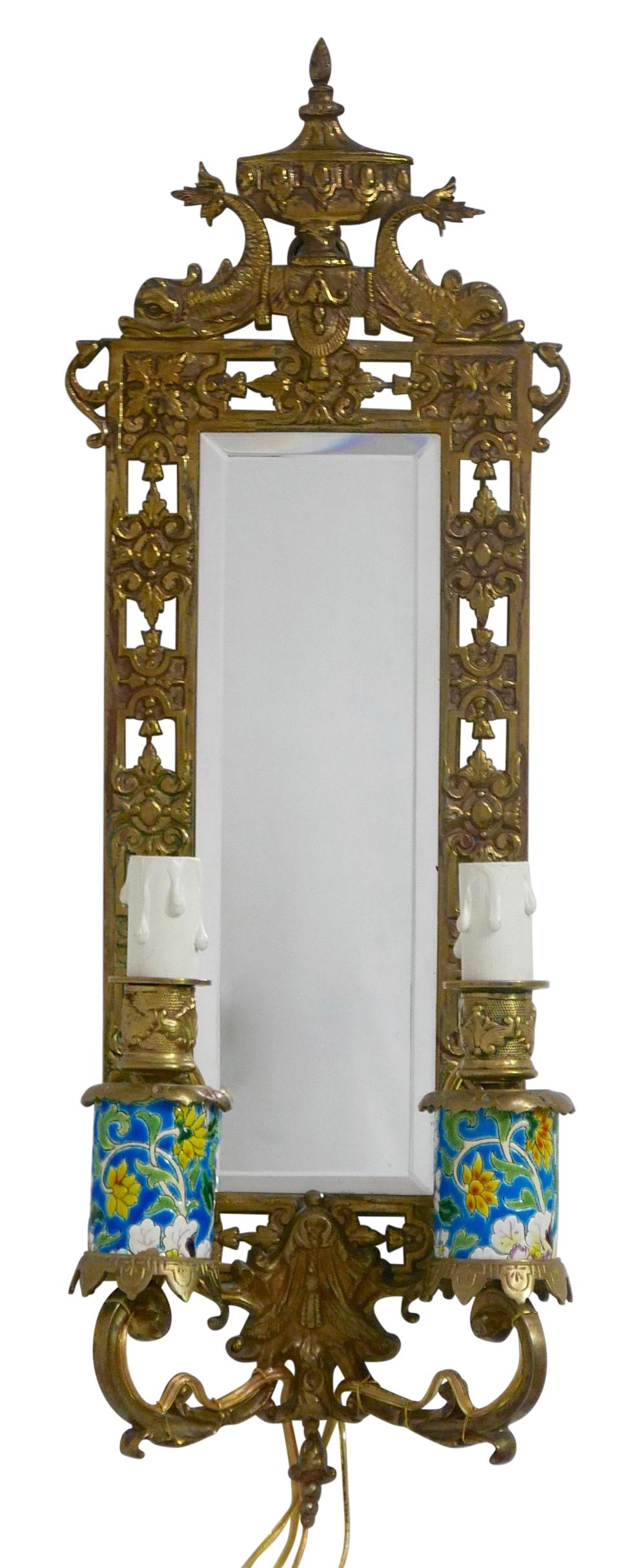 Renaissance Revival Bronze Sconce with Glazed Porcelain, French, 19th Century 2