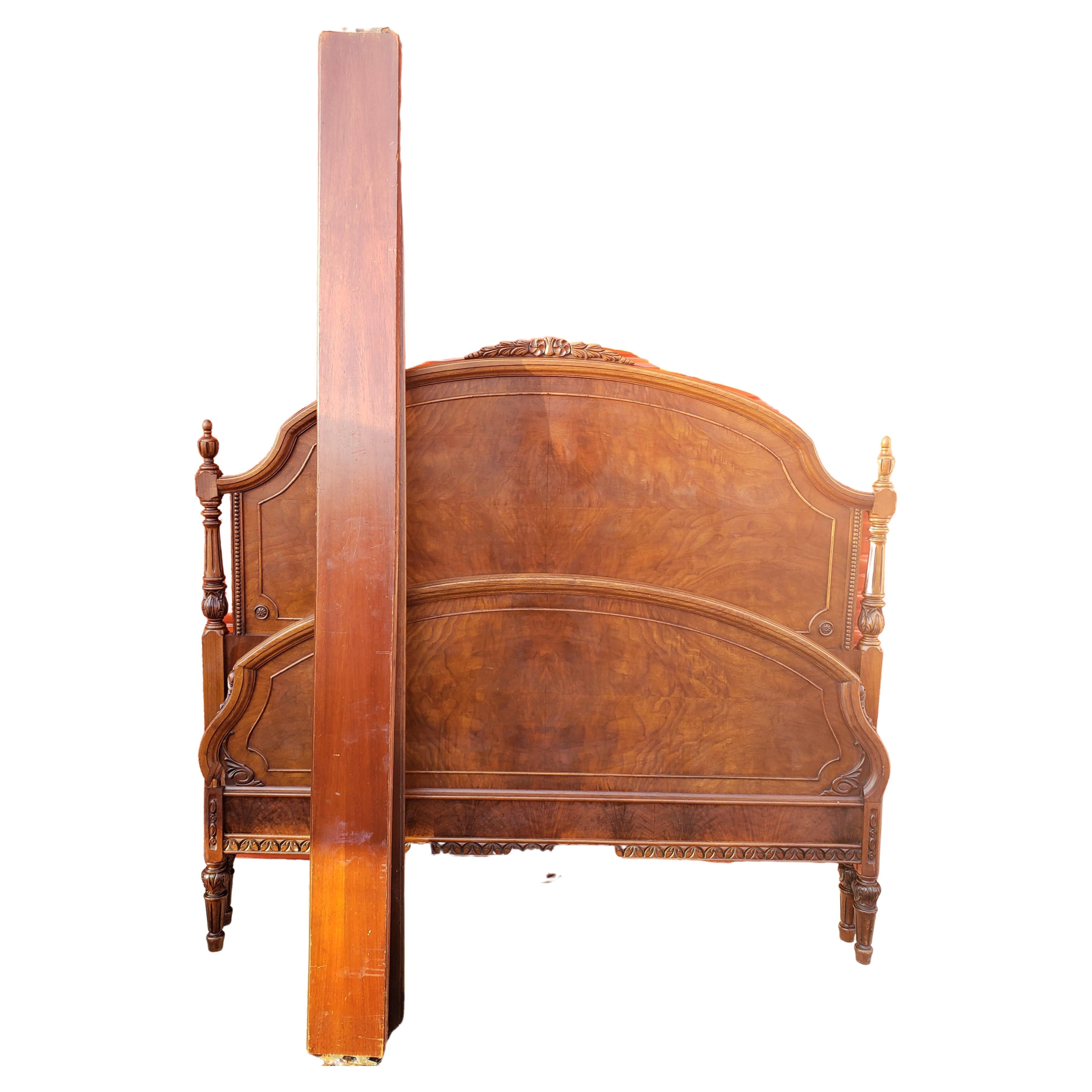 Renaissance Revival Burl Walnut Full Size French Bed, circa 1910s In Good Condition In Germantown, MD