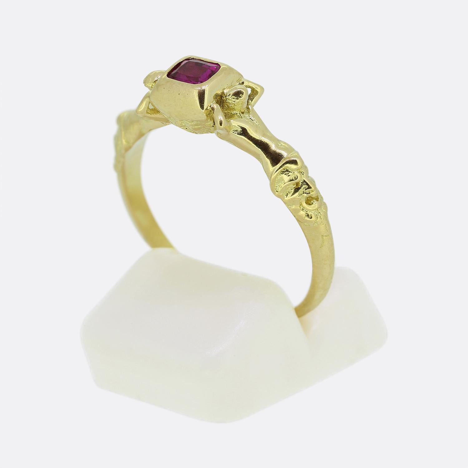 Women's or Men's Renaissance Revival Burmese Ruby Ring For Sale