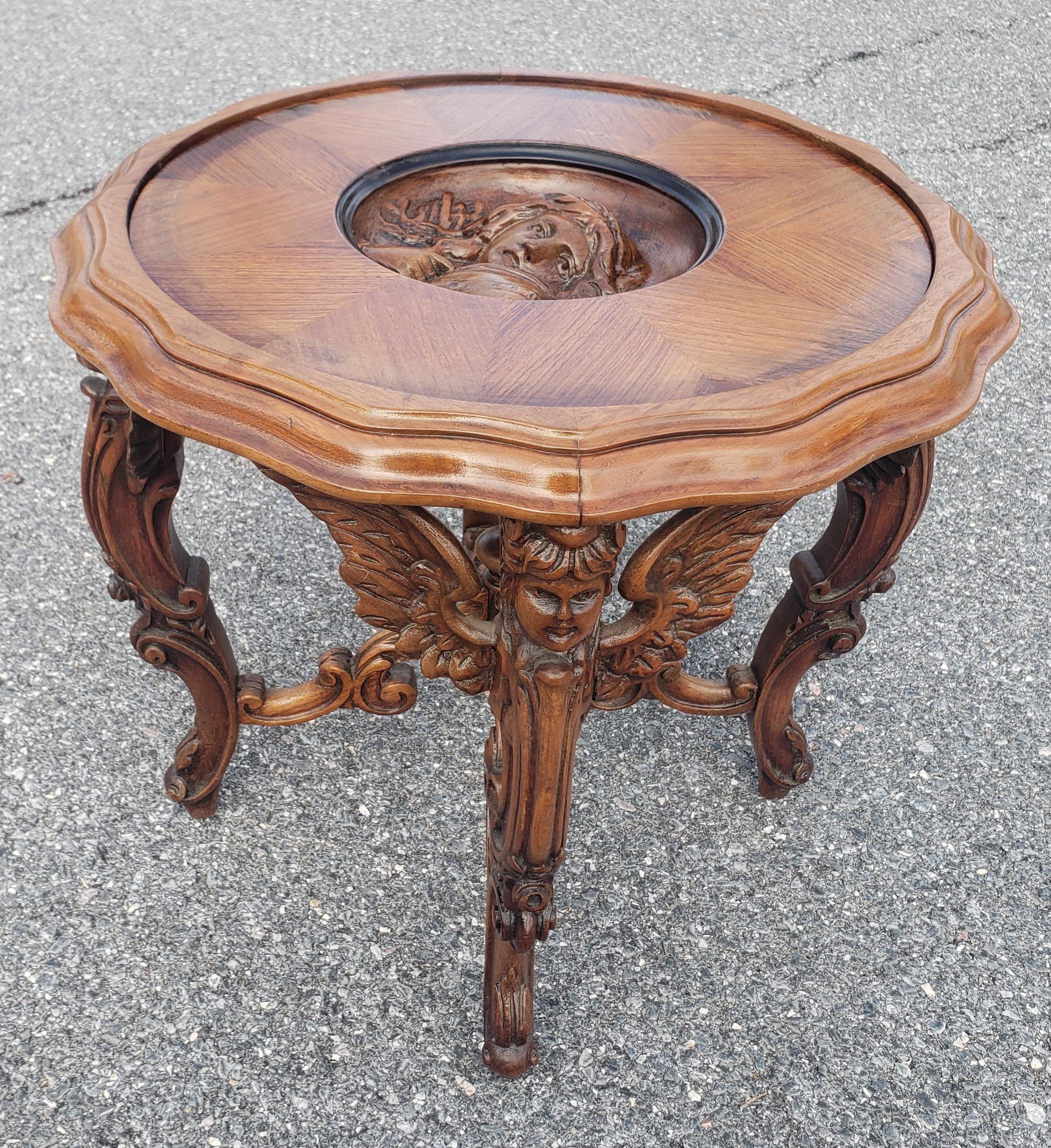 French Renaissance Revival Carved Figural Fruitwood Side Table For Sale