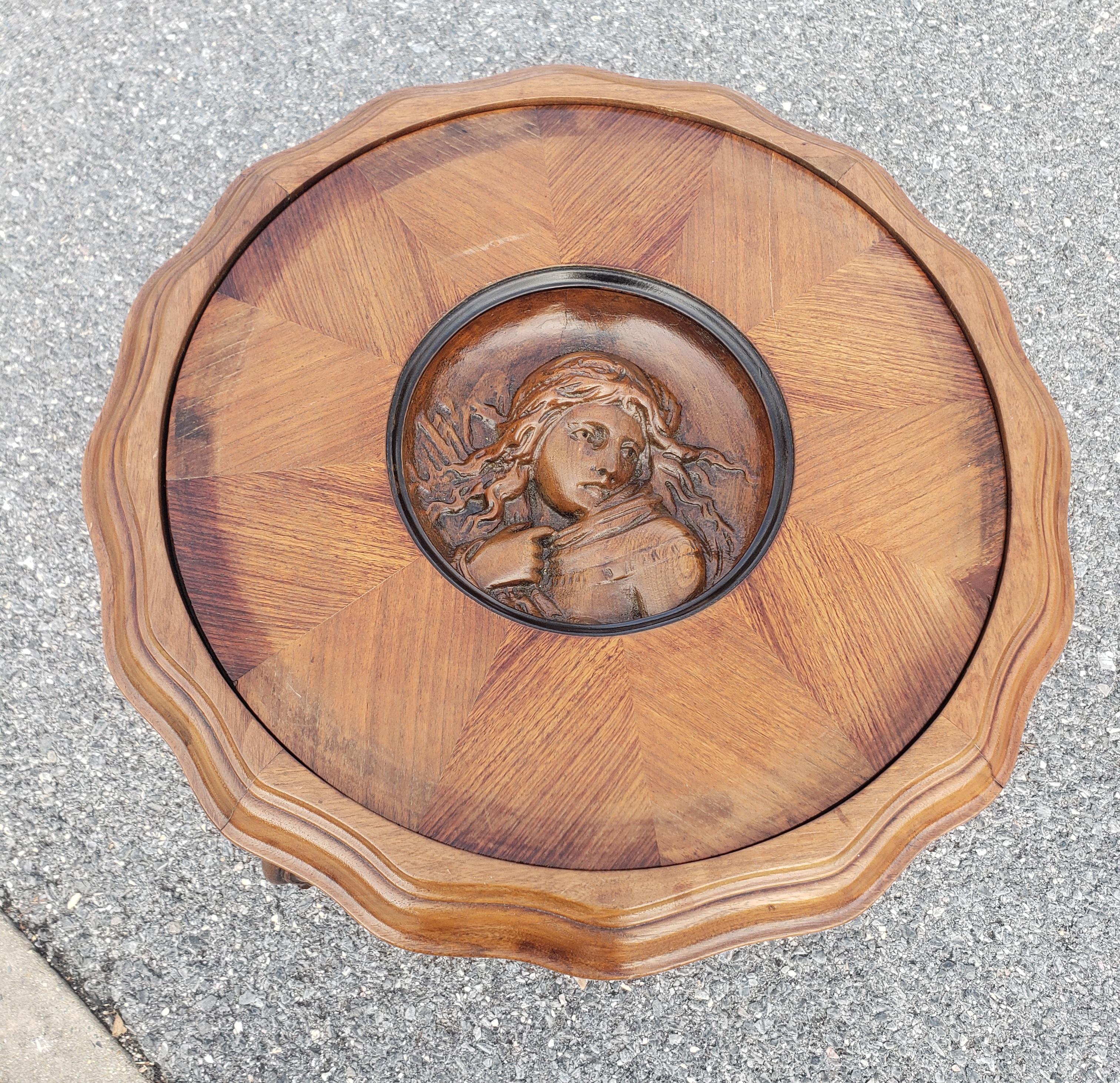 Renaissance Revival Carved Figural Fruitwood Side Table In Good Condition For Sale In Germantown, MD