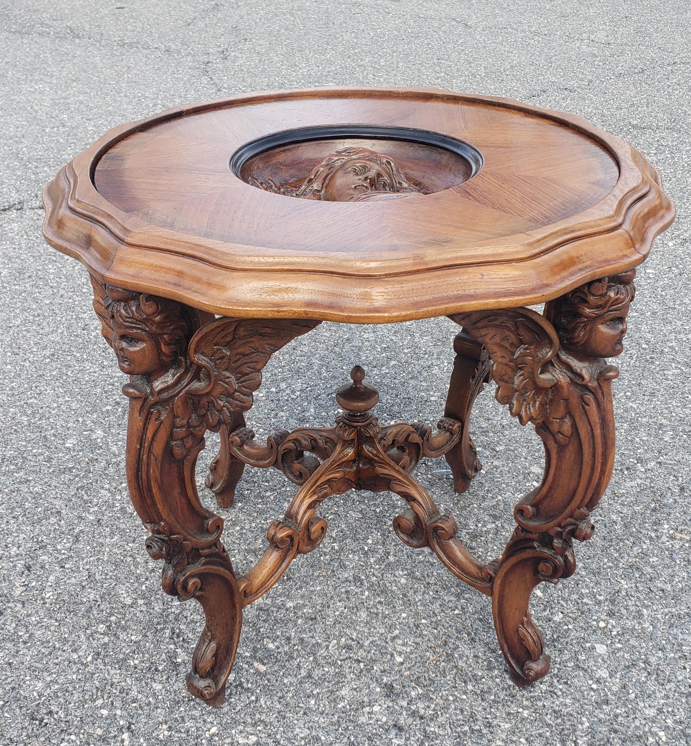 20th Century Renaissance Revival Carved Figural Fruitwood Side Table For Sale