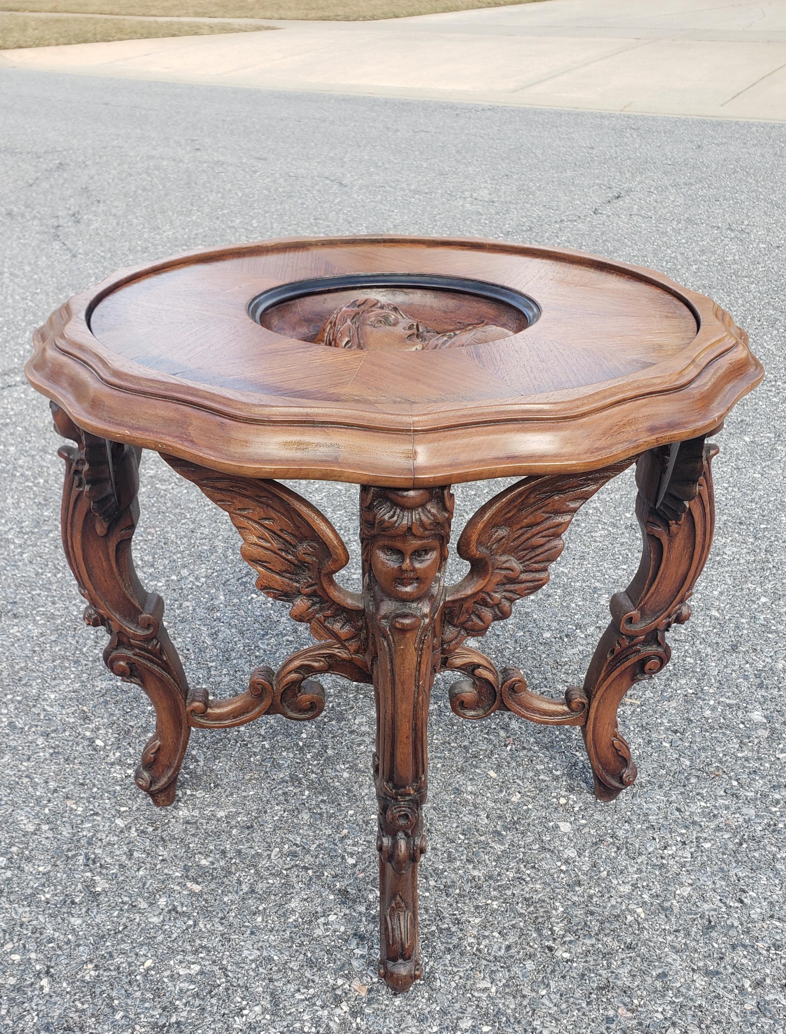 Renaissance Revival Carved Figural Fruitwood Side Table For Sale 1