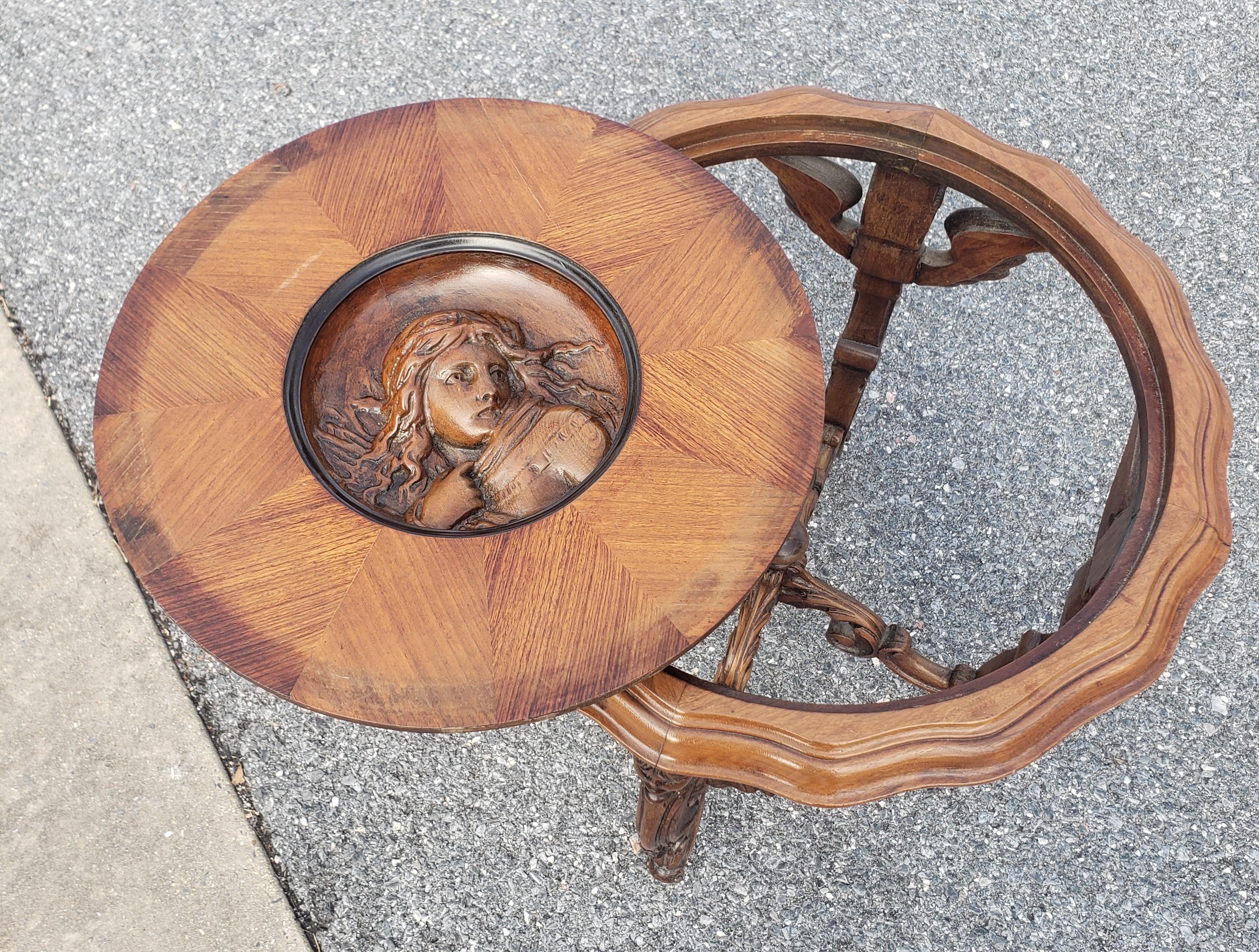 Renaissance Revival Carved Figural Fruitwood Side Table For Sale 3