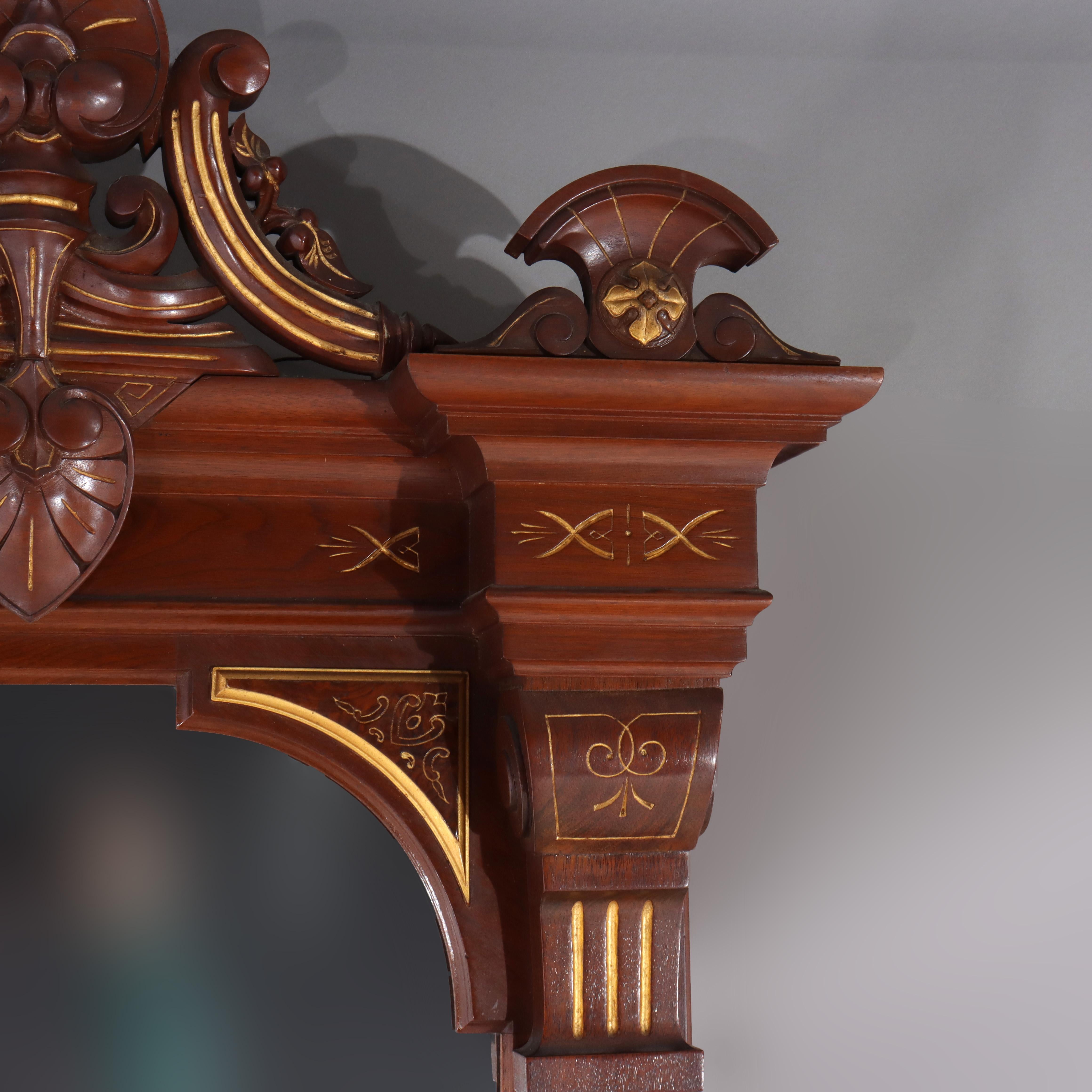 Renaissance Revival Carved & Gilt Decorated Walnut, Burl & Marble Pier Mirror For Sale 7