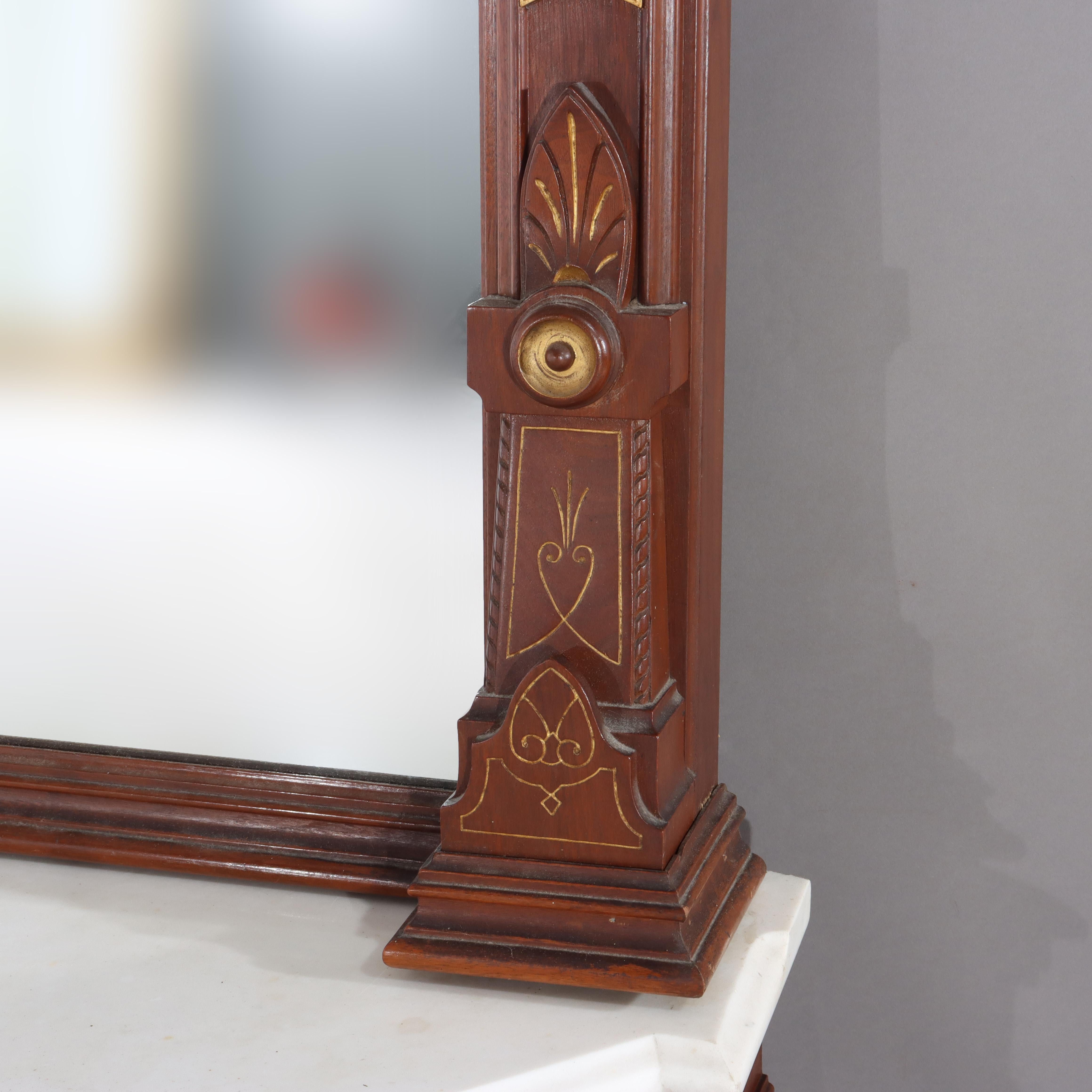 Renaissance Revival Carved & Gilt Decorated Walnut, Burl & Marble Pier Mirror For Sale 9