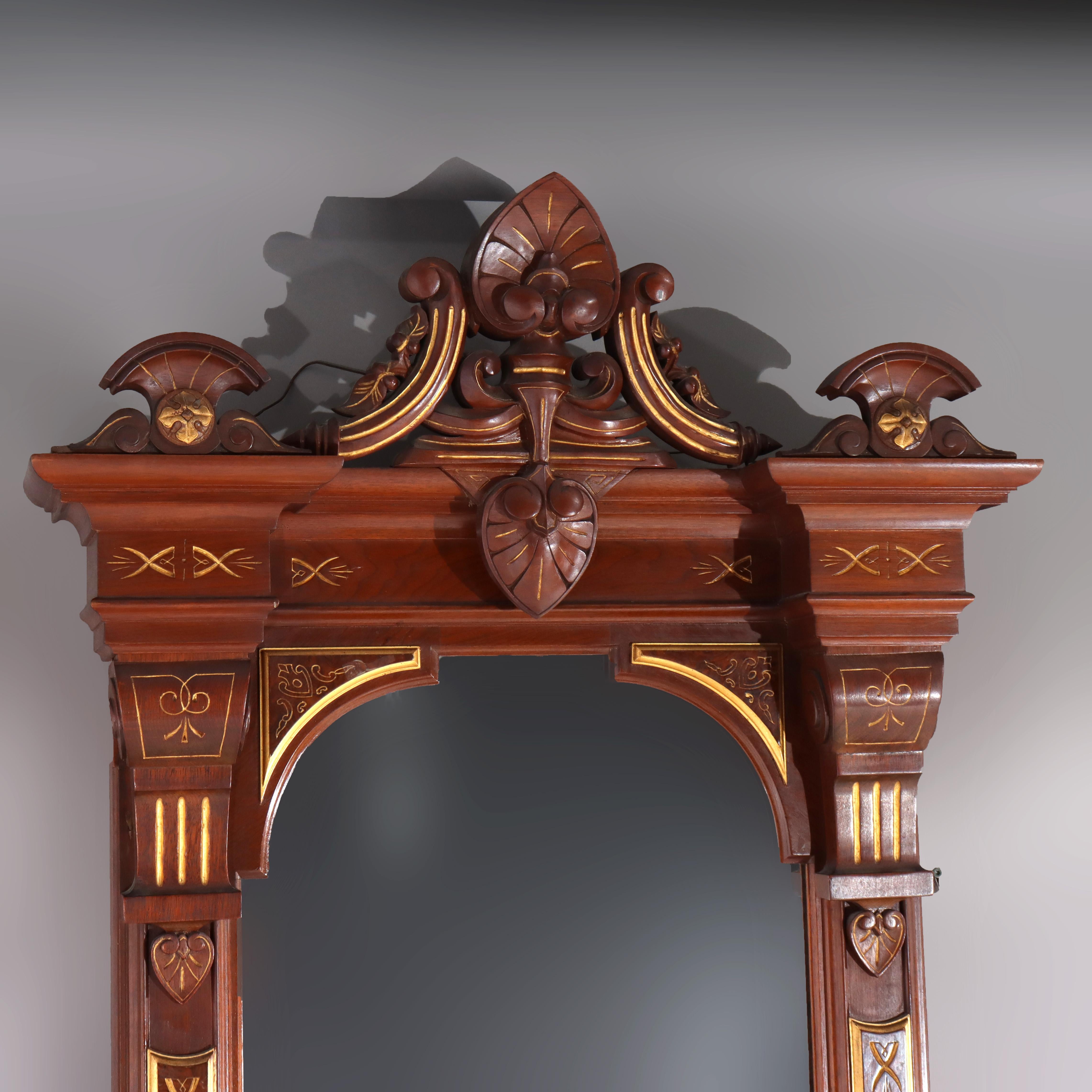 Renaissance Revival Carved & Gilt Decorated Walnut, Burl & Marble Pier Mirror In Good Condition For Sale In Big Flats, NY