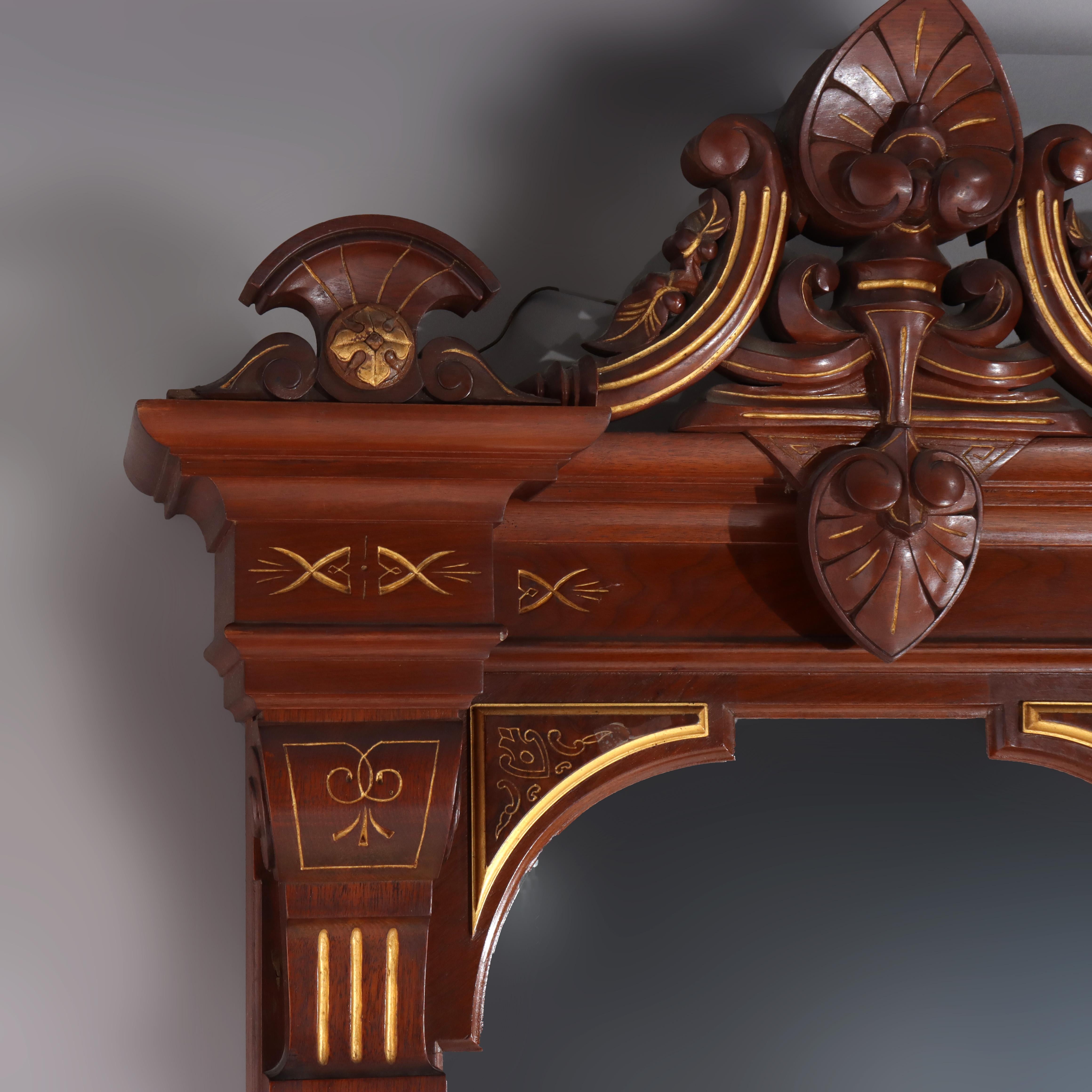 Renaissance Revival Carved & Gilt Decorated Walnut, Burl & Marble Pier Mirror For Sale 5