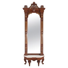 Renaissance Revival Carved & Gilt Decorated Walnut, Burl & Marble Pier Mirror