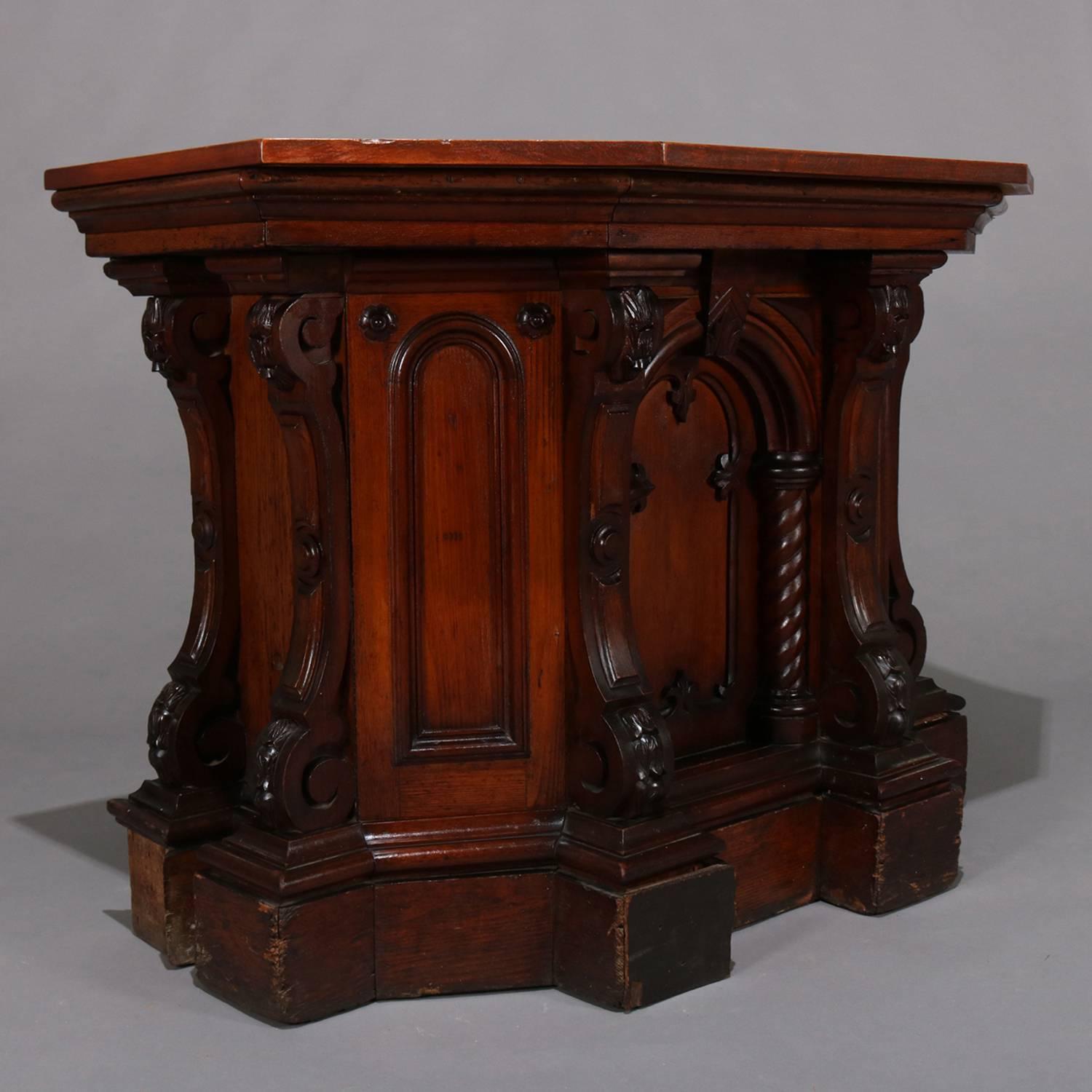 Renaissance Revival Carved Mahogany and Walnut Parquetry Presentation Podium In Good Condition In Big Flats, NY