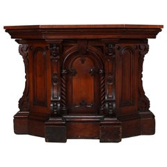 Renaissance Revival Carved Mahogany and Walnut Parquetry Presentation Podium