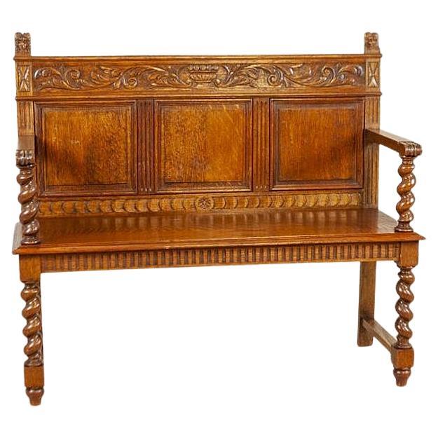 Renaissance Revival Carved Oak Bench, circa 1880 For Sale