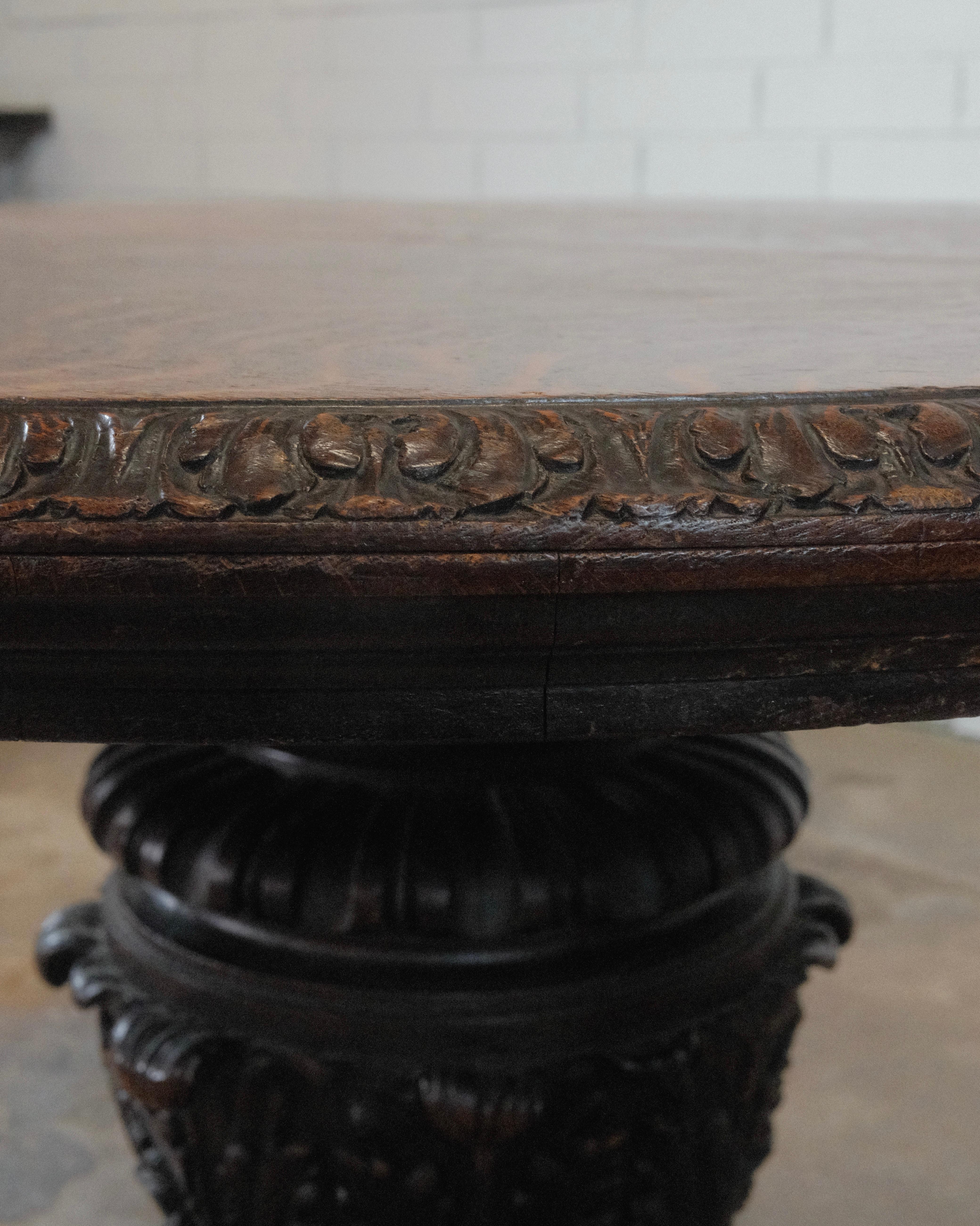 French Renaissance Revival Carved Oak Center Table For Sale