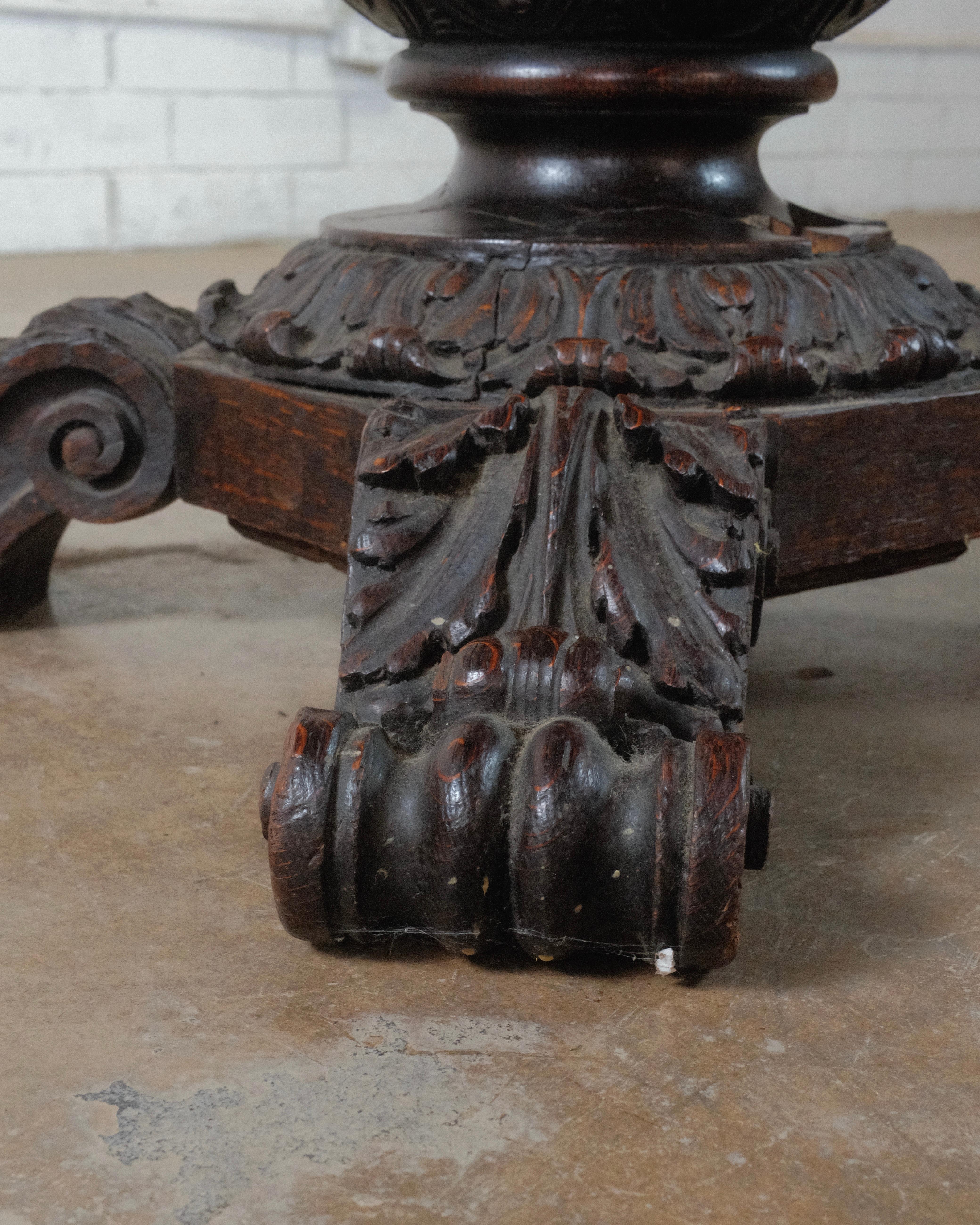 20th Century Renaissance Revival Carved Oak Center Table For Sale