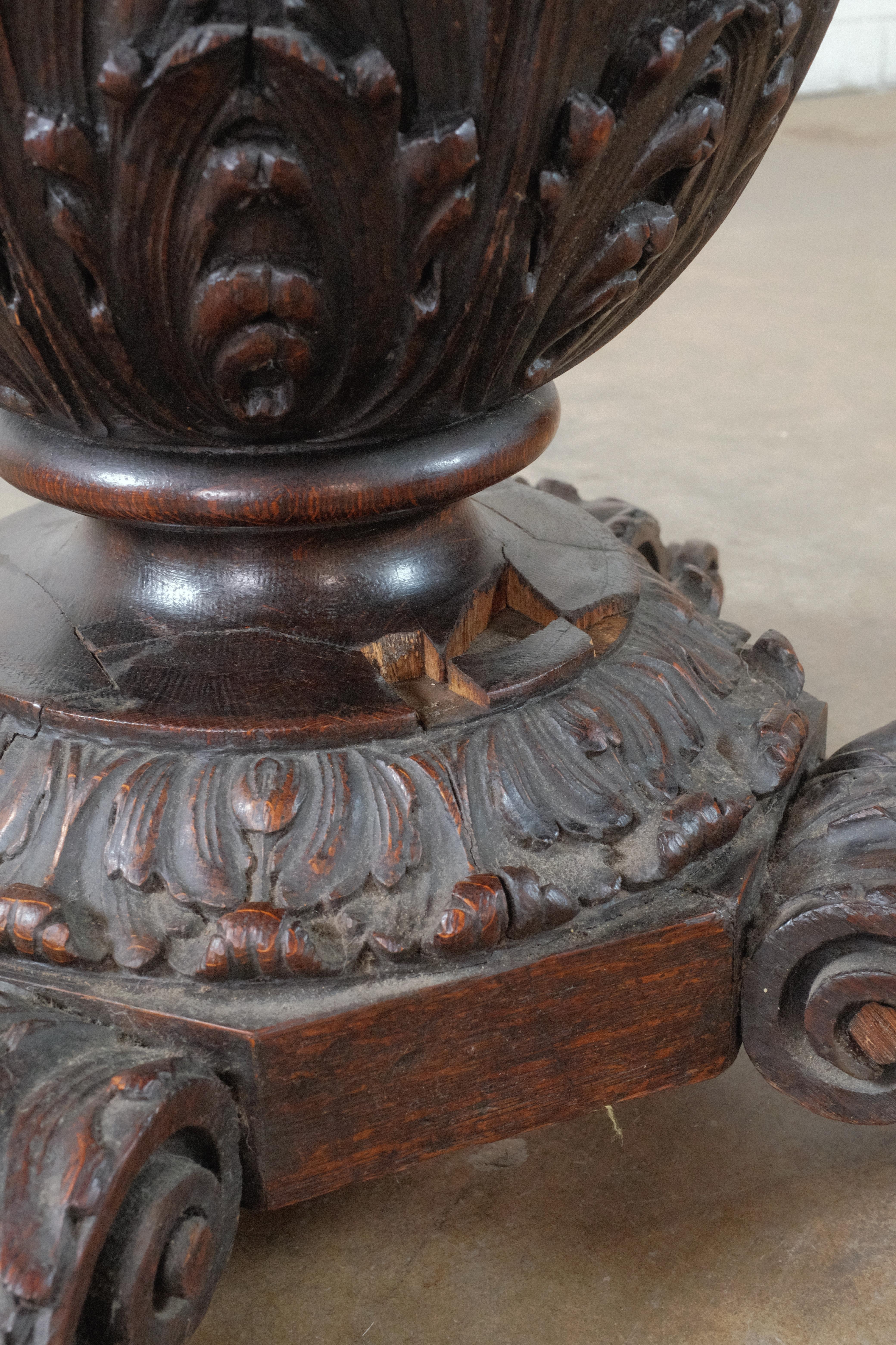 Renaissance Revival Carved Oak Center Table For Sale 1