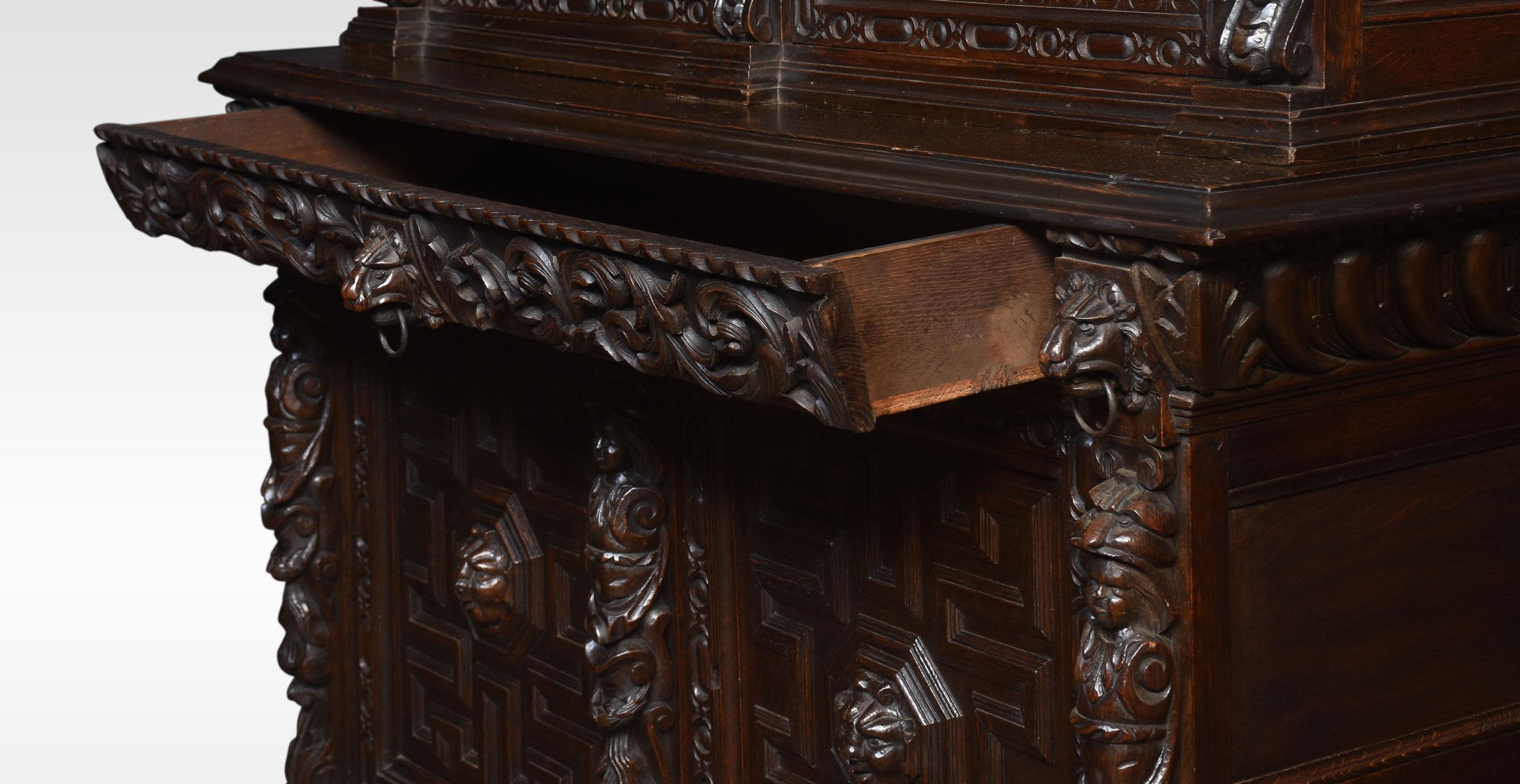 Renaissance Revival Carved Oak Two Door Bookcase For Sale 6
