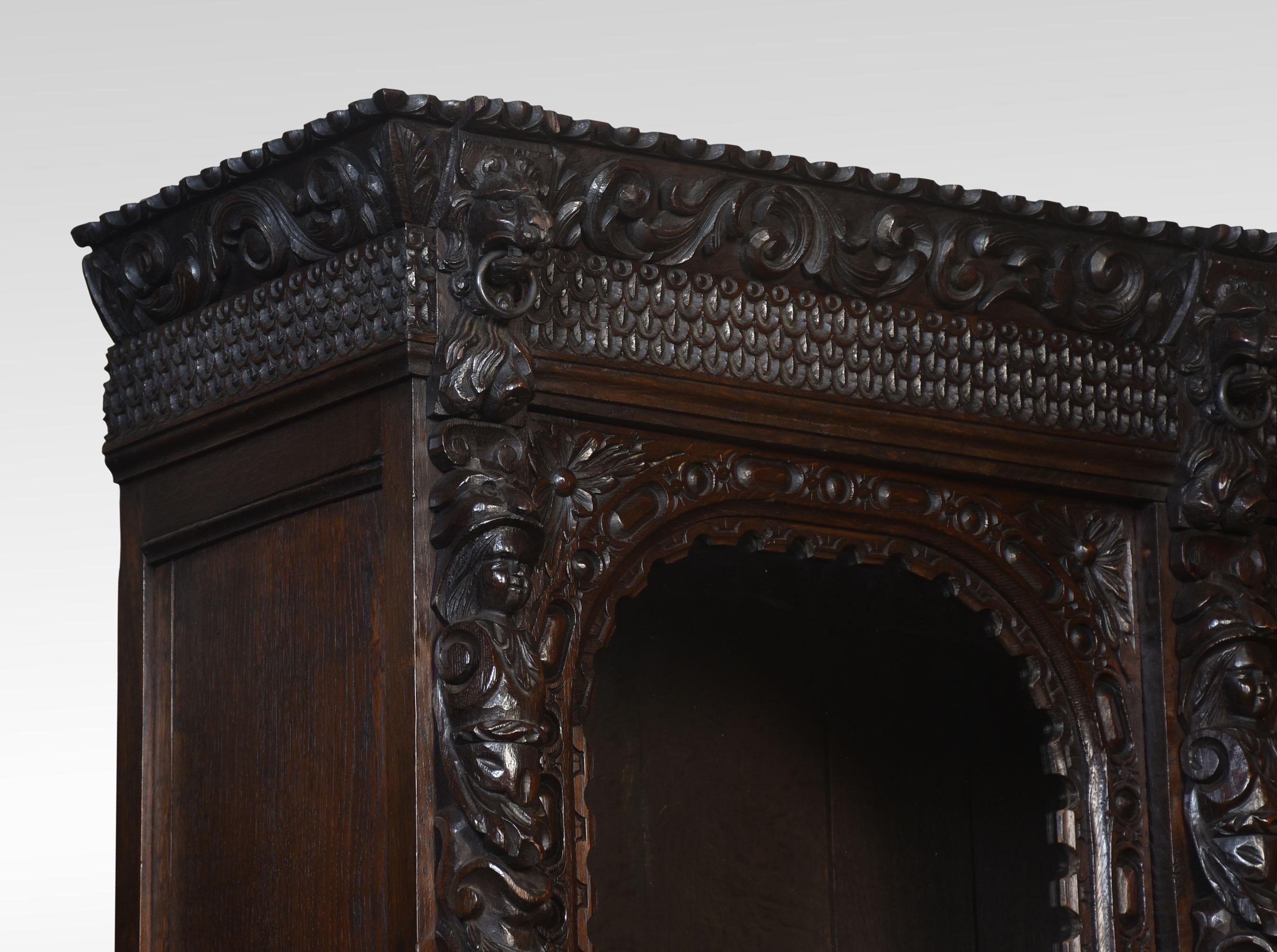 Renaissance Revival Carved Oak Two Door Bookcase For Sale 2