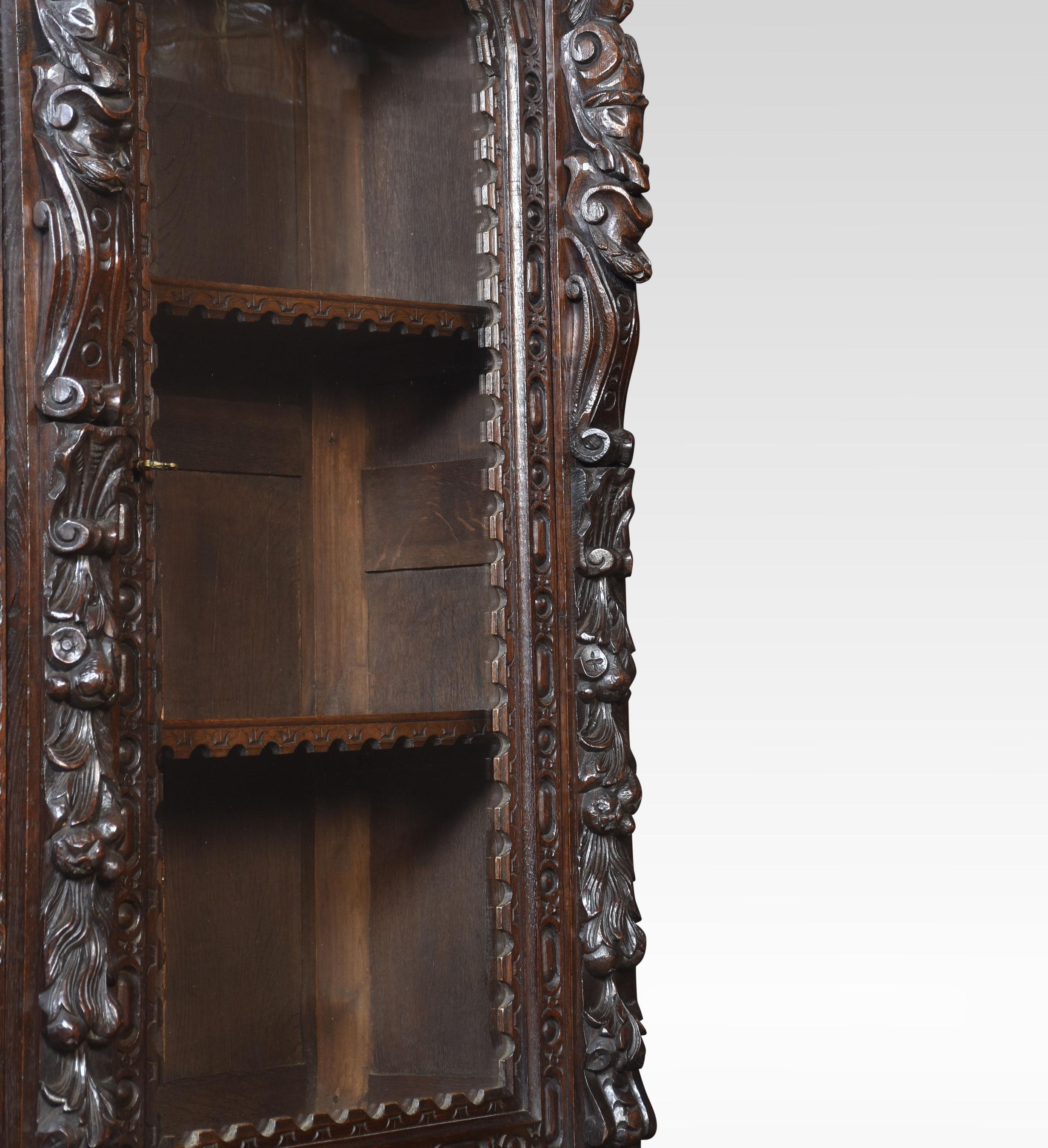 Renaissance Revival Carved Oak Two Door Bookcase For Sale 3