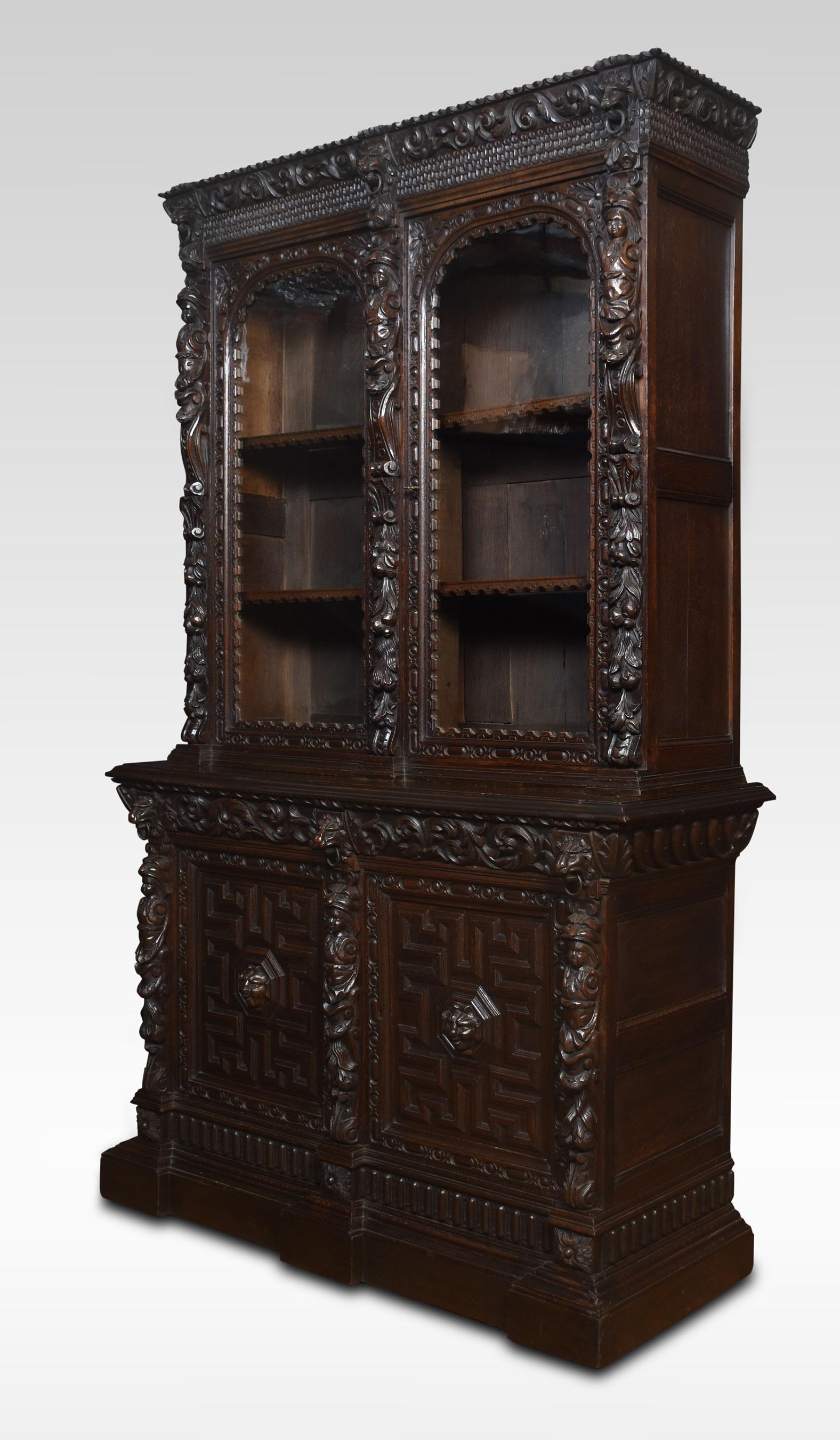 Renaissance Revival Carved Oak Two Door Bookcase For Sale 4