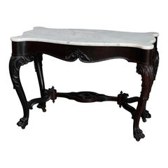 Renaissance Revival Carved Rosewood & Marble Turtle Top Center Table, circa 1880