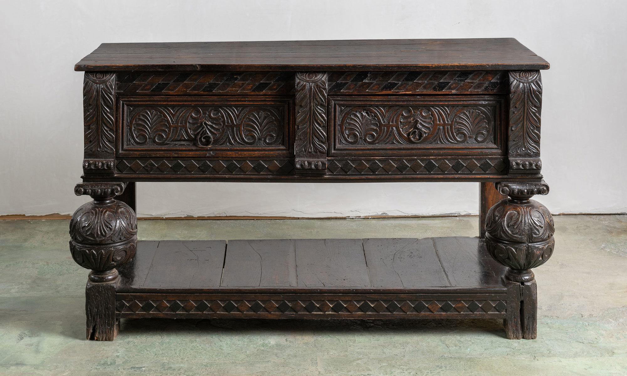Renaissance Revival carved walnut console table, circa 19th century

Astonishing piece in rich walnut with hand-carved patterned detailing throughout.

This piece ships from Providence, Rhode Island.