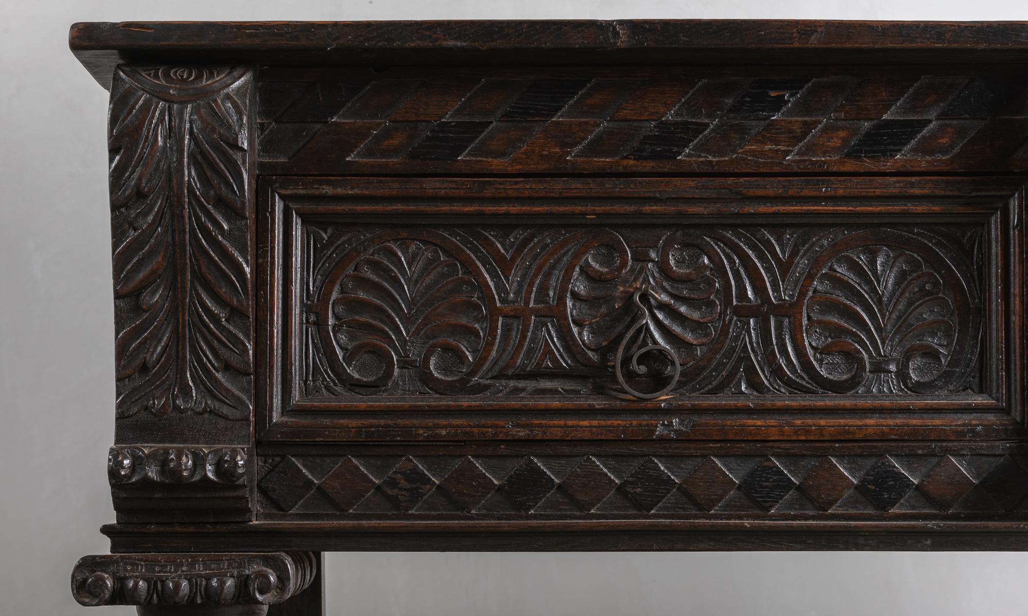 French Renaissance Revival Carved Walnut Console Table, circa 19th Century