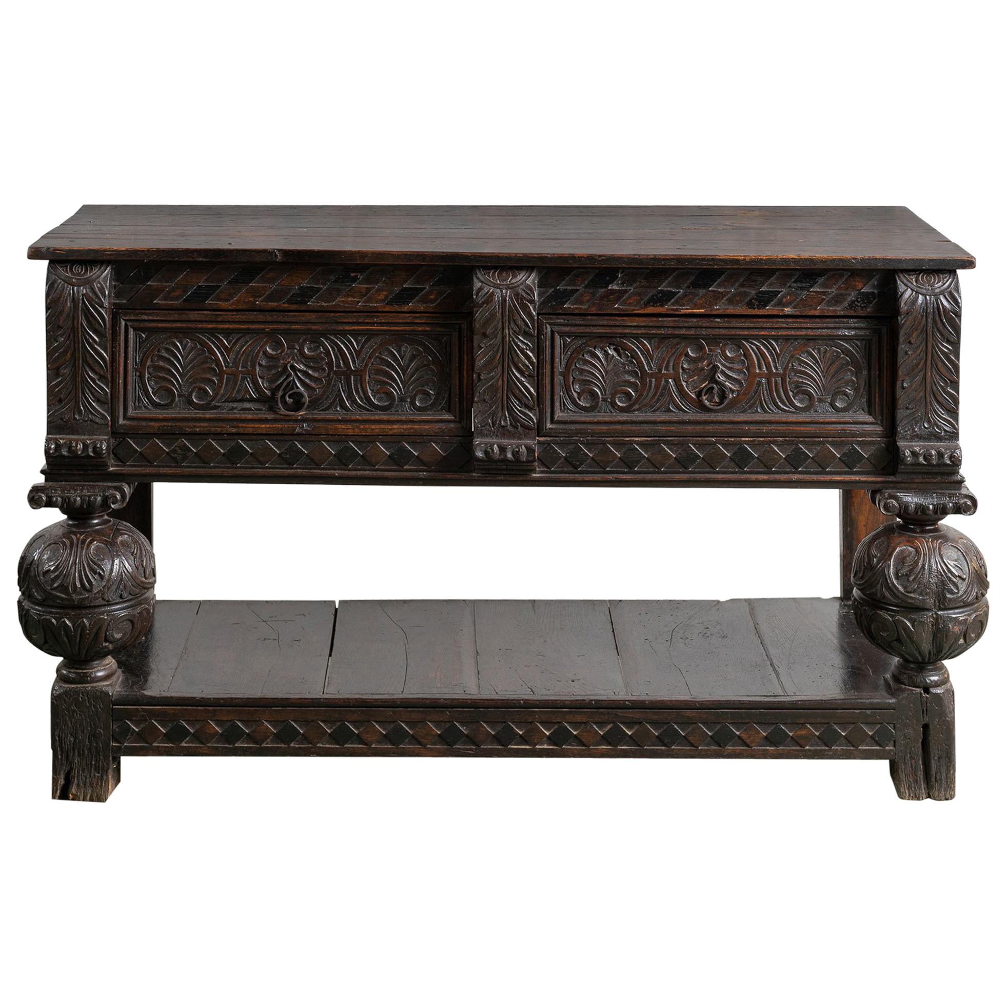 Renaissance Revival Carved Walnut Console Table, circa 19th Century