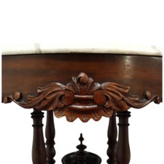 Renaissance Revival Carved Walnut & Marble Turtle Top Table c1890