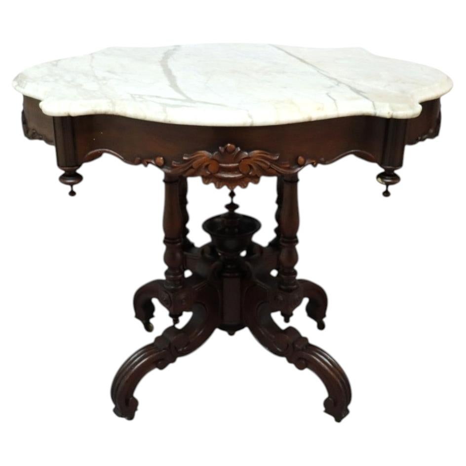 Renaissance Revival Carved Walnut & Marble Turtle Top Table c1890
