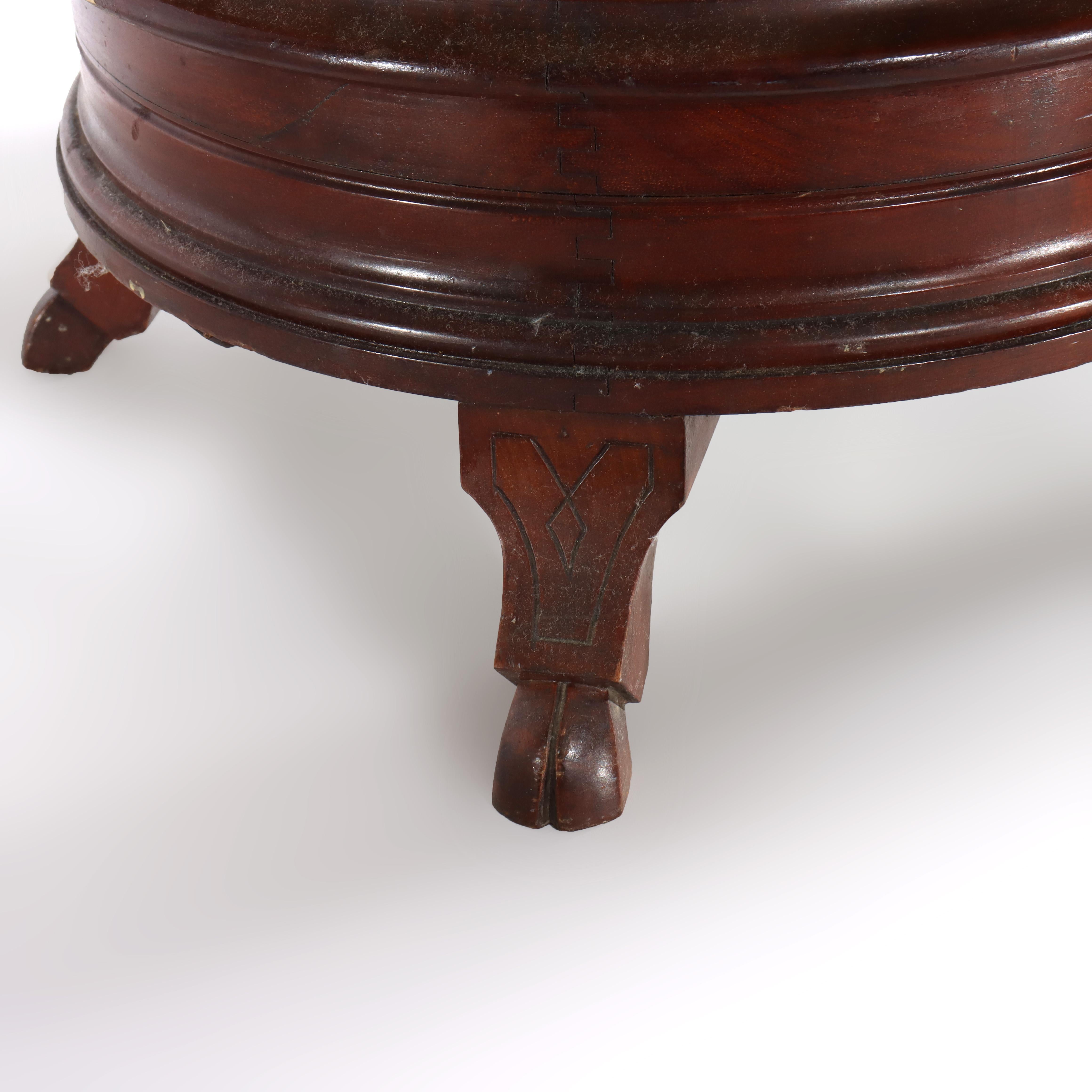 Renaissance Revival Carved Walnut Pillow Top Spittoon with Pottery Insert c1890 In Good Condition For Sale In Big Flats, NY