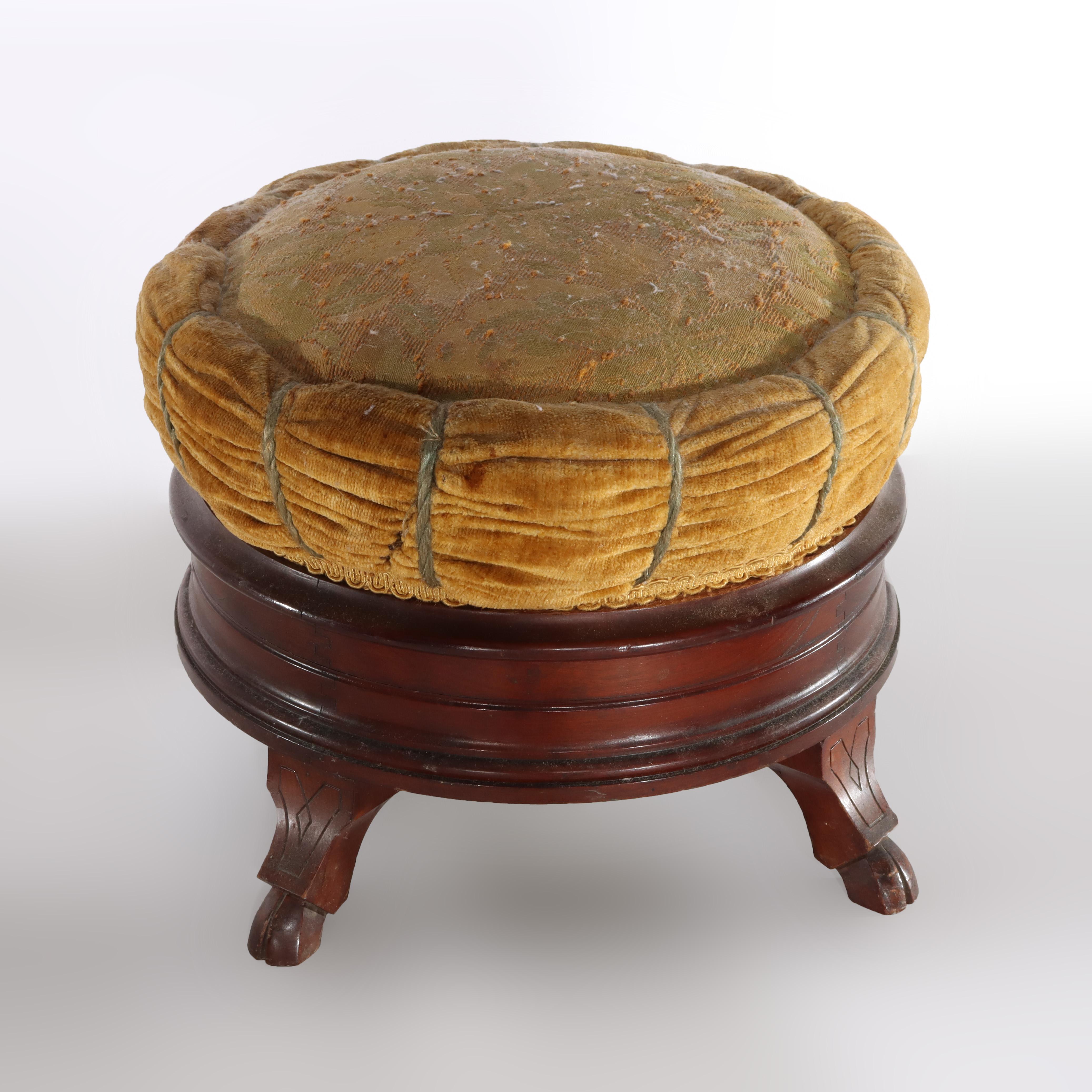 Renaissance Revival Carved Walnut Pillow Top Spittoon with Pottery Insert c1890 For Sale 1