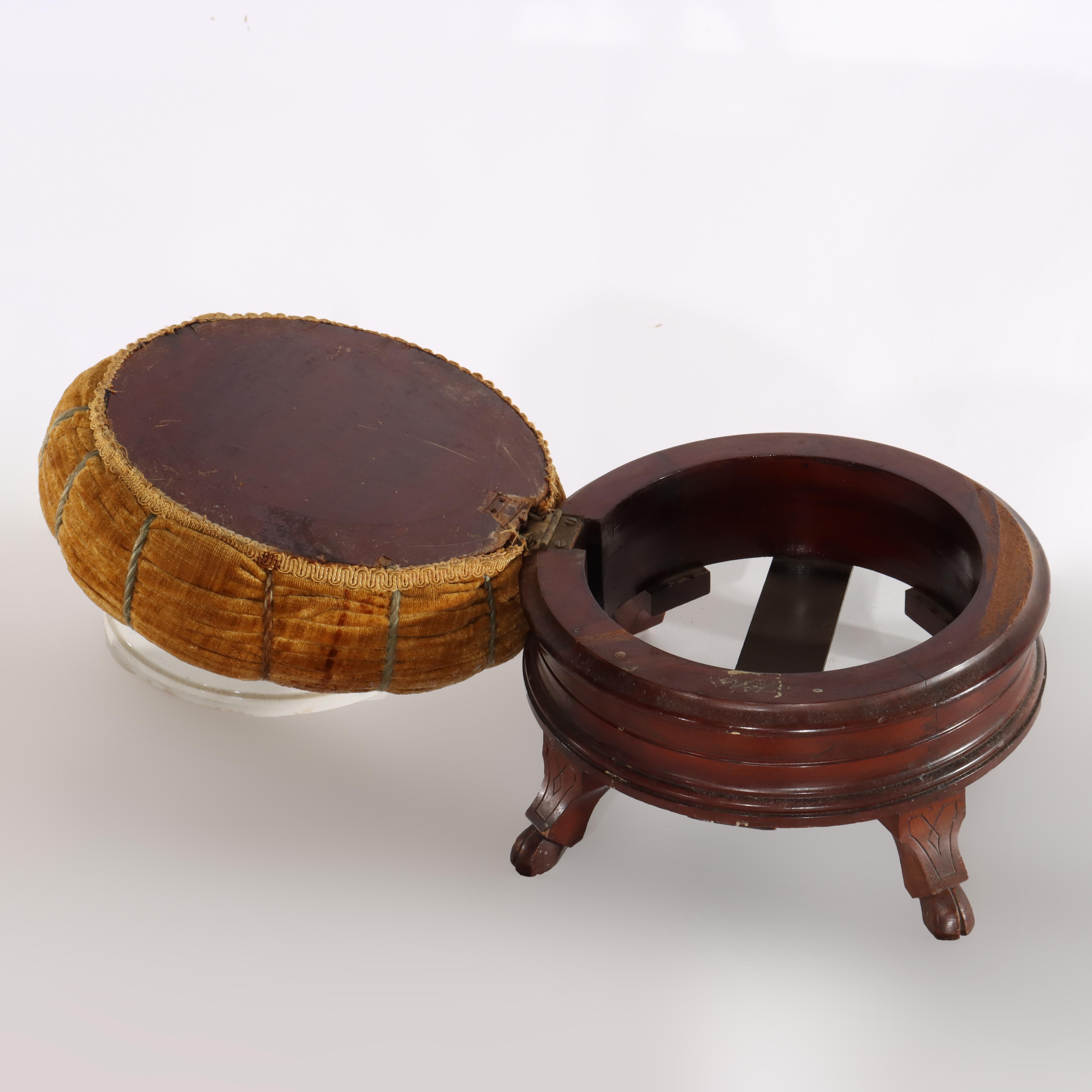 Renaissance Revival Carved Walnut Pillow Top Spittoon with Pottery Insert c1890 For Sale 5