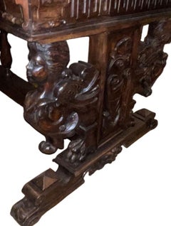 Renaissance Revival Carved Walnut Trestle Continental Table. Italy, Late 19th C.