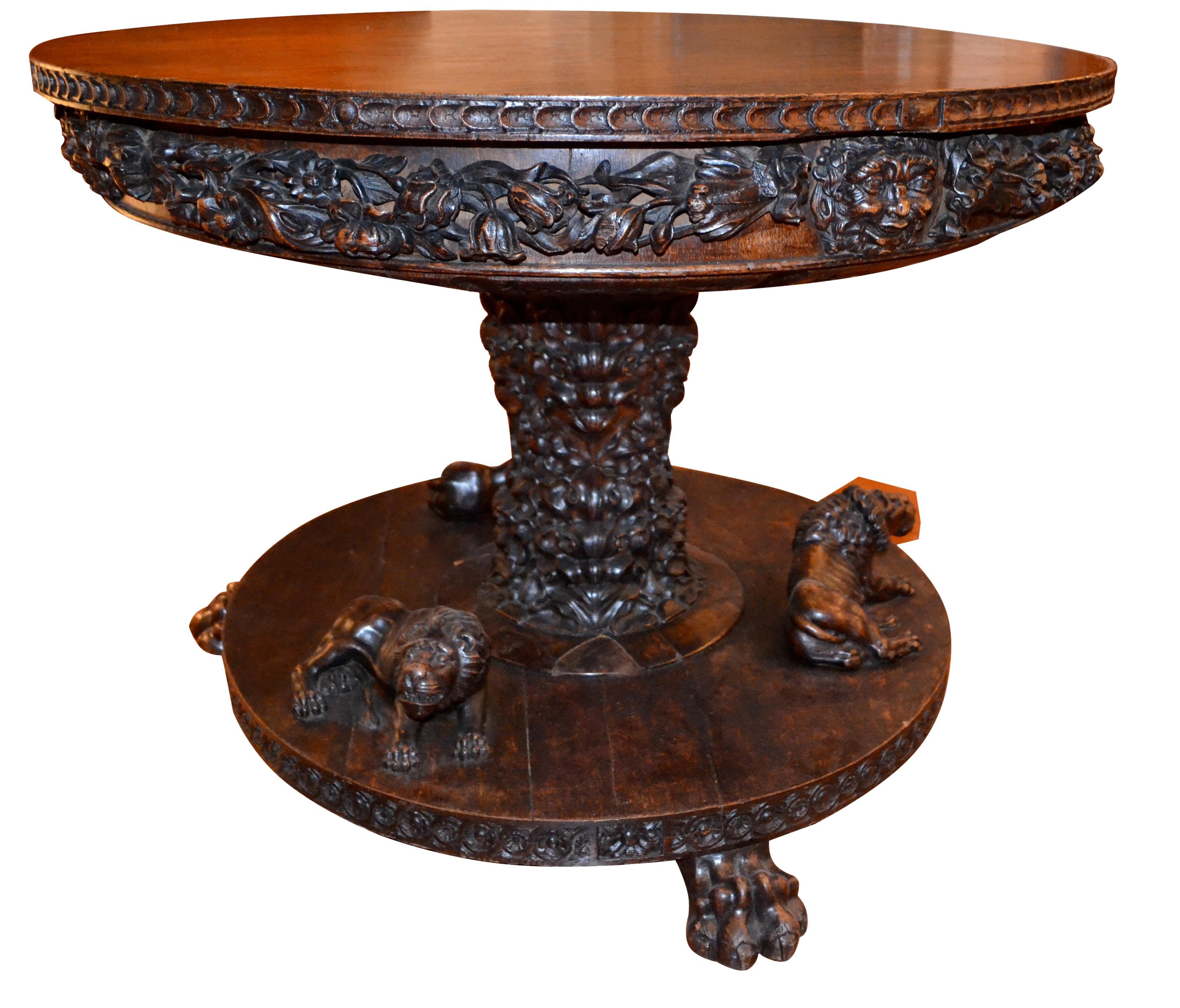 19th Century  English 19 Century Renaissance Revival Center Table