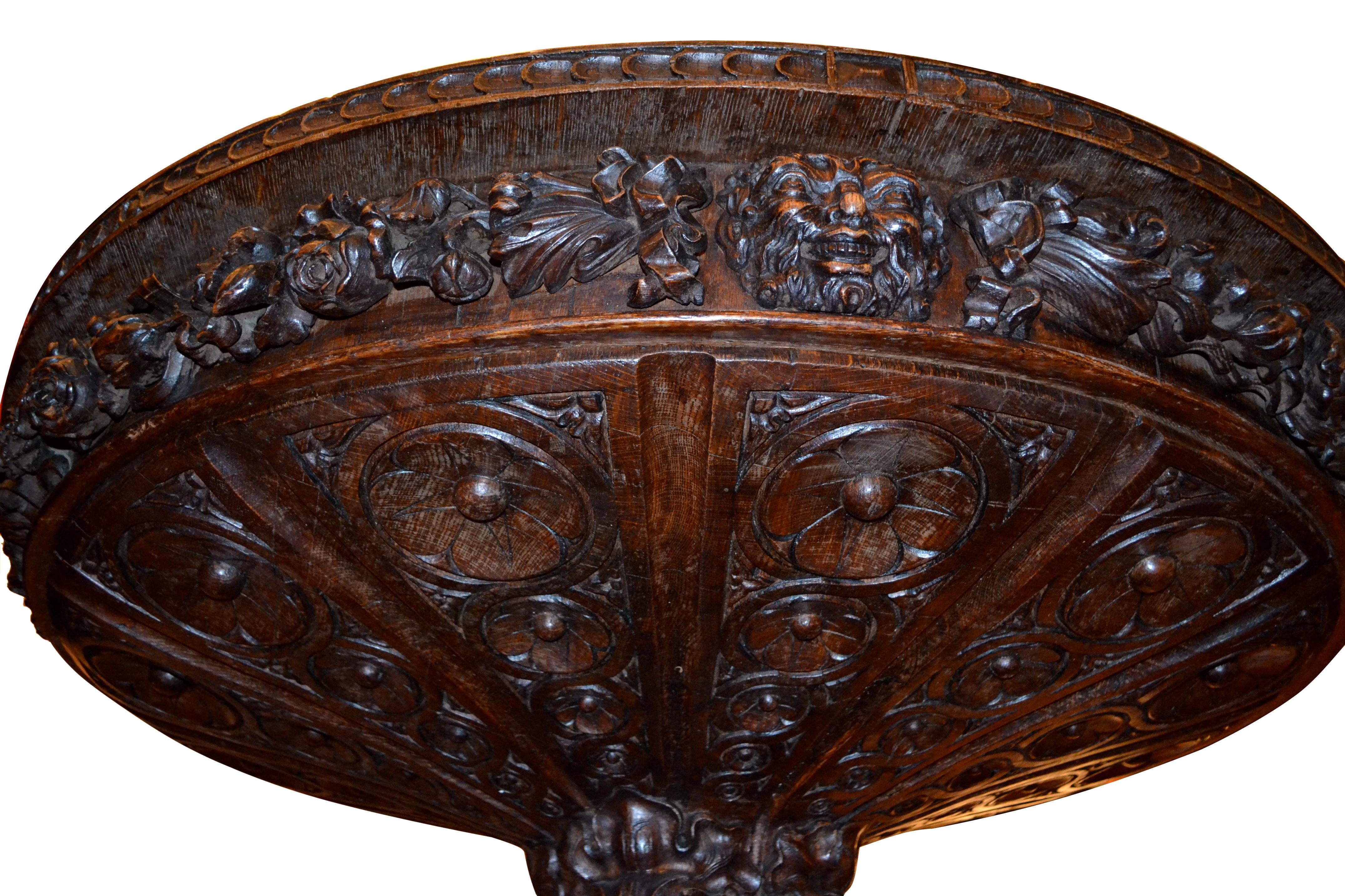 Oak English 19 Century Renaissance Revival Center Table