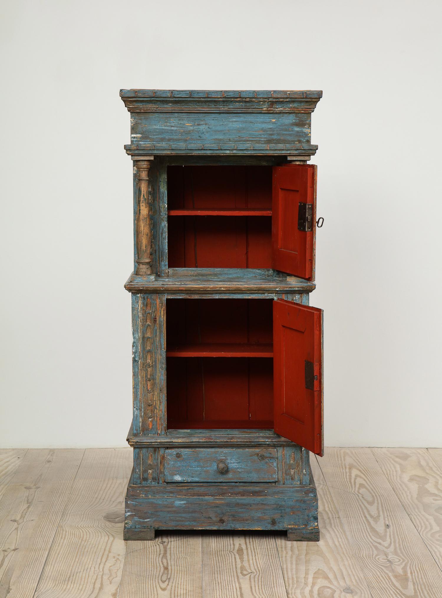 Renaissance-Revival Danish Cabinet in Blue Paint with Red Interior, ca. 1750 3