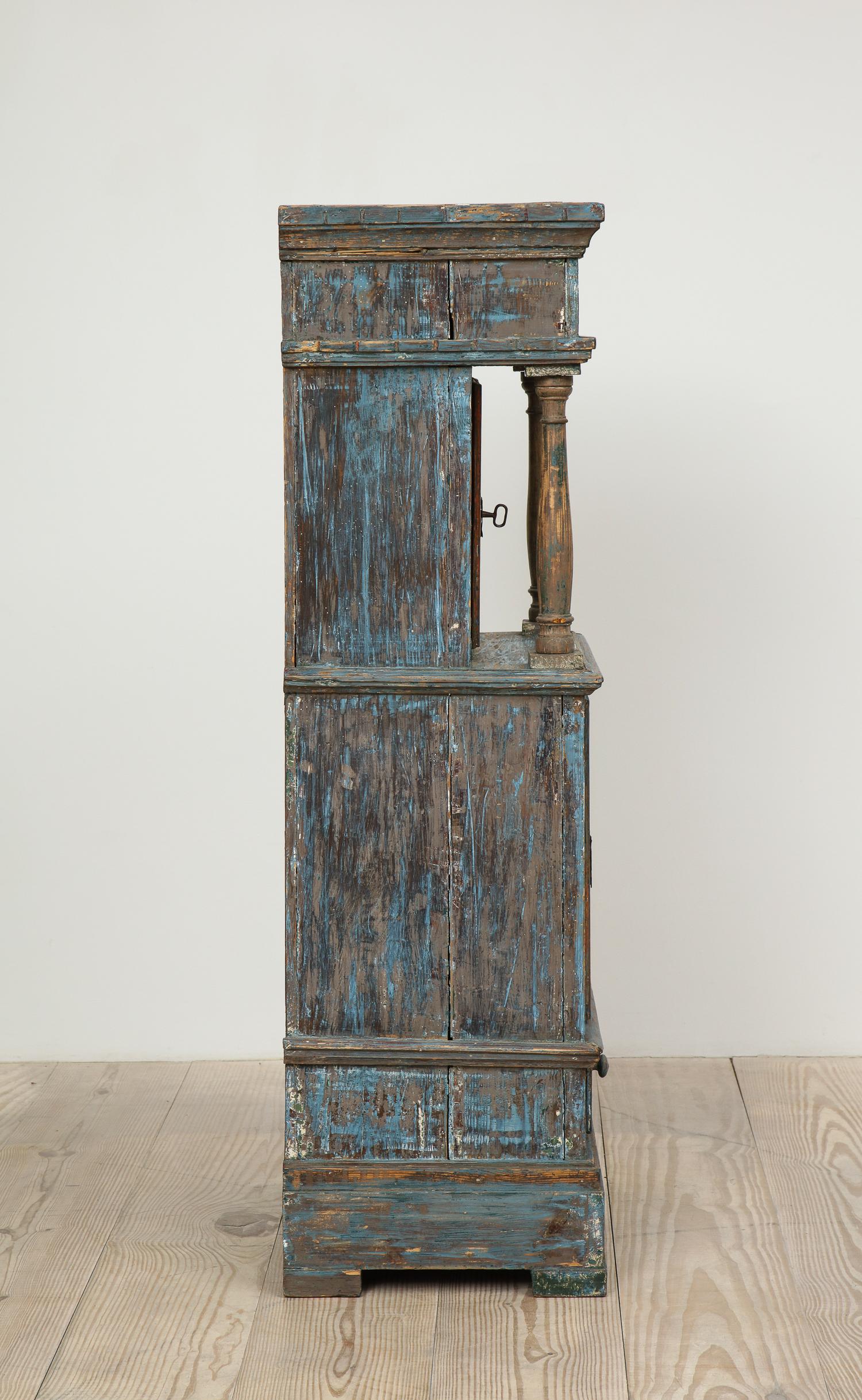 Renaissance-Revival Danish Cabinet in Blue Paint with Red Interior, ca. 1750 4