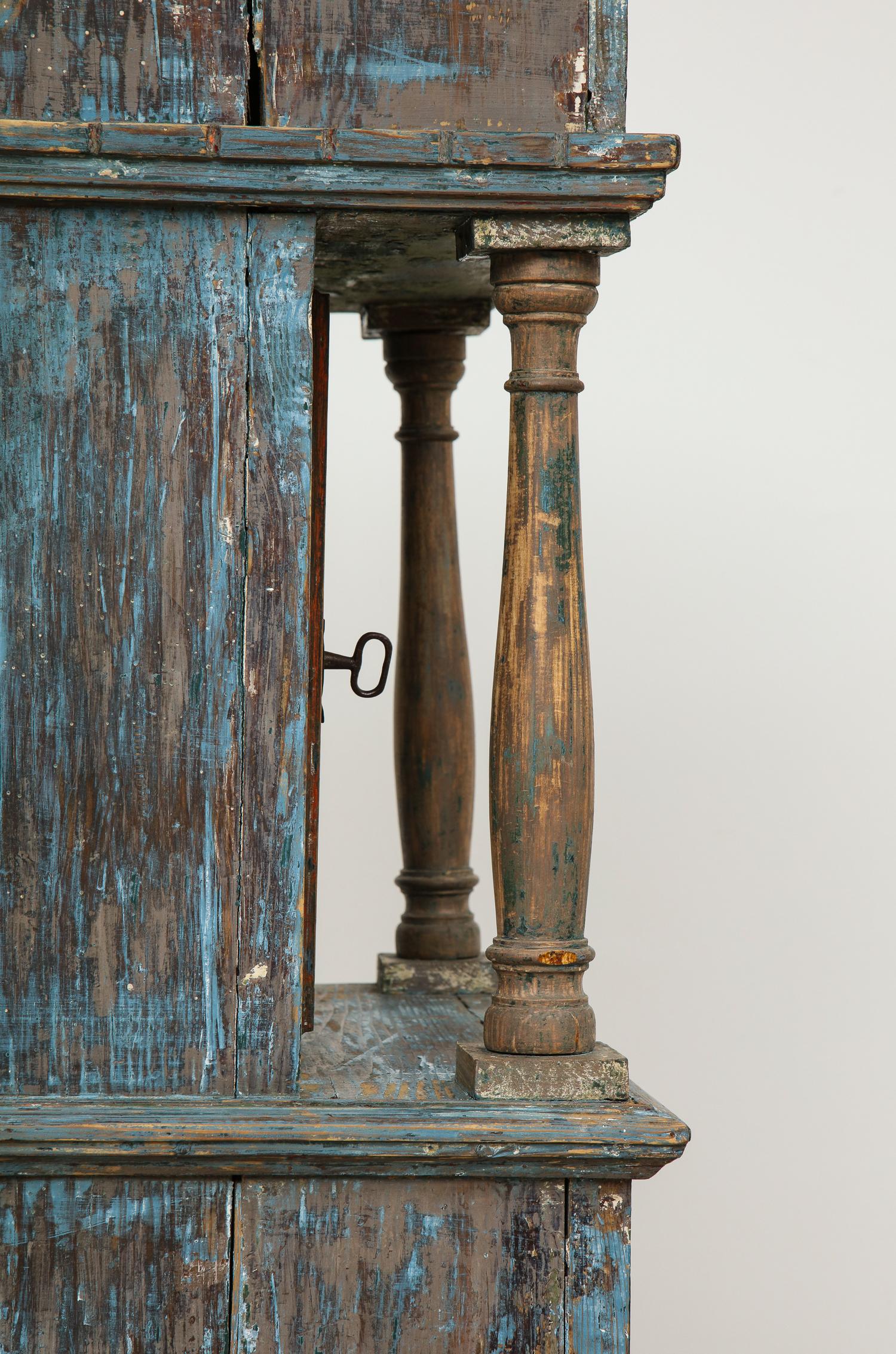 Renaissance-Revival Danish Cabinet in Blue Paint with Red Interior, ca. 1750 6