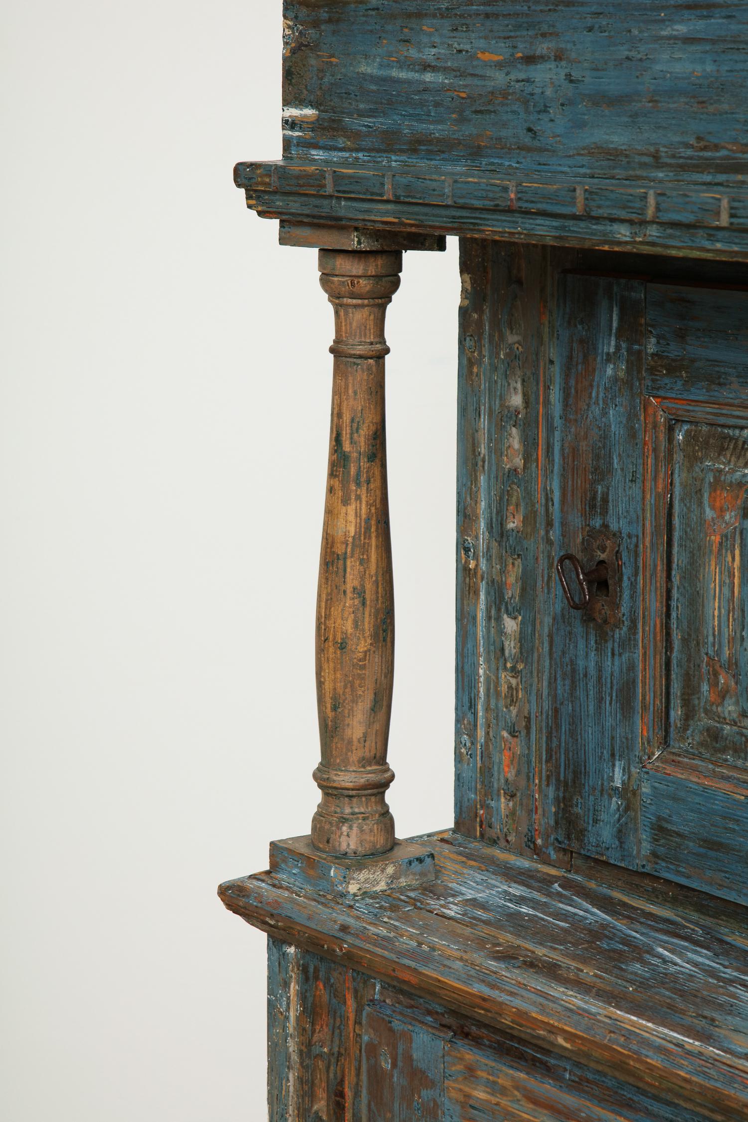 Renaissance-Revival Danish Cabinet in Blue Paint with Red Interior, ca. 1750 11