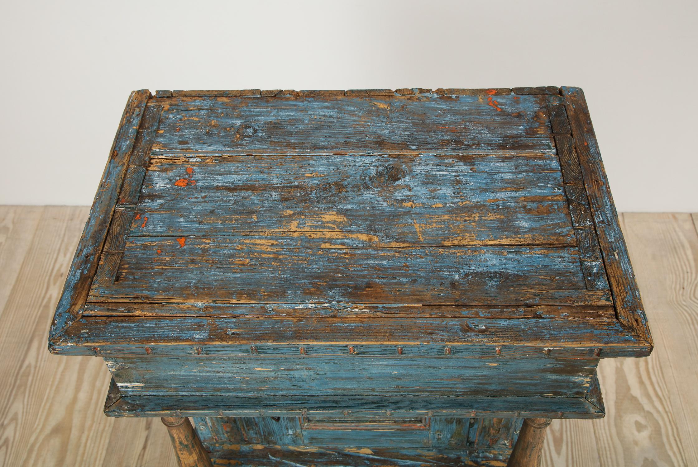 Renaissance-Revival Danish Cabinet in Blue Paint with Red Interior, ca. 1750 13