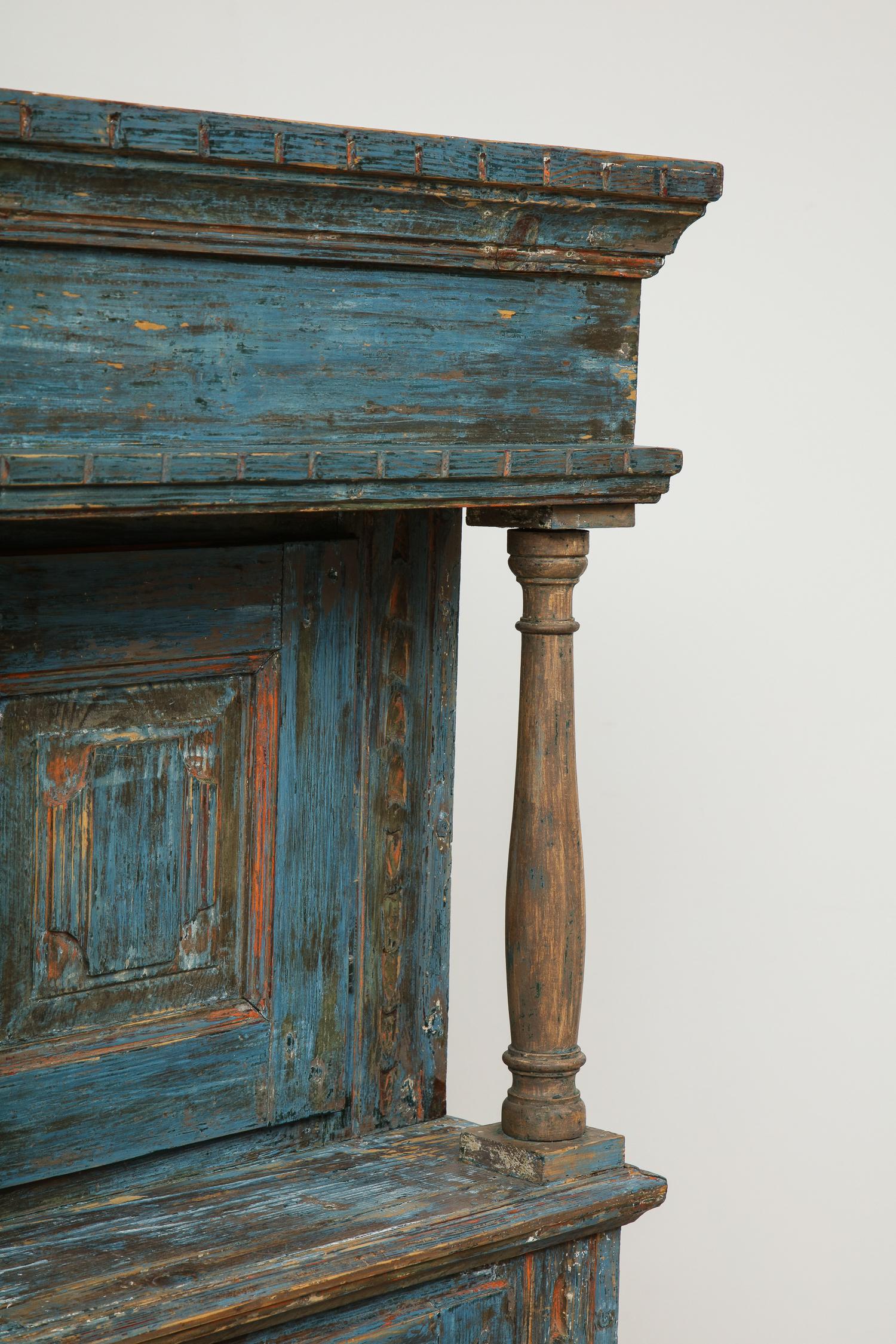 Renaissance-Revival Danish Cabinet in Blue Paint with Red Interior, ca. 1750 2