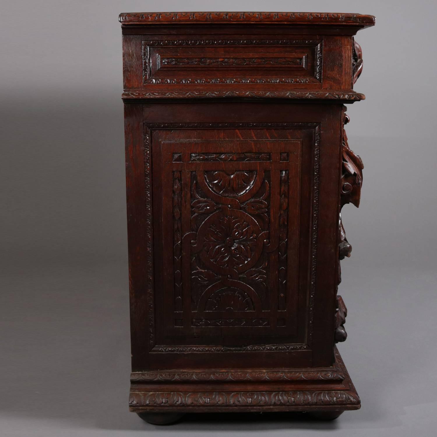 Renaissance Revival Deeply Carved Oak Sideboard, 19th Century In Good Condition In Big Flats, NY