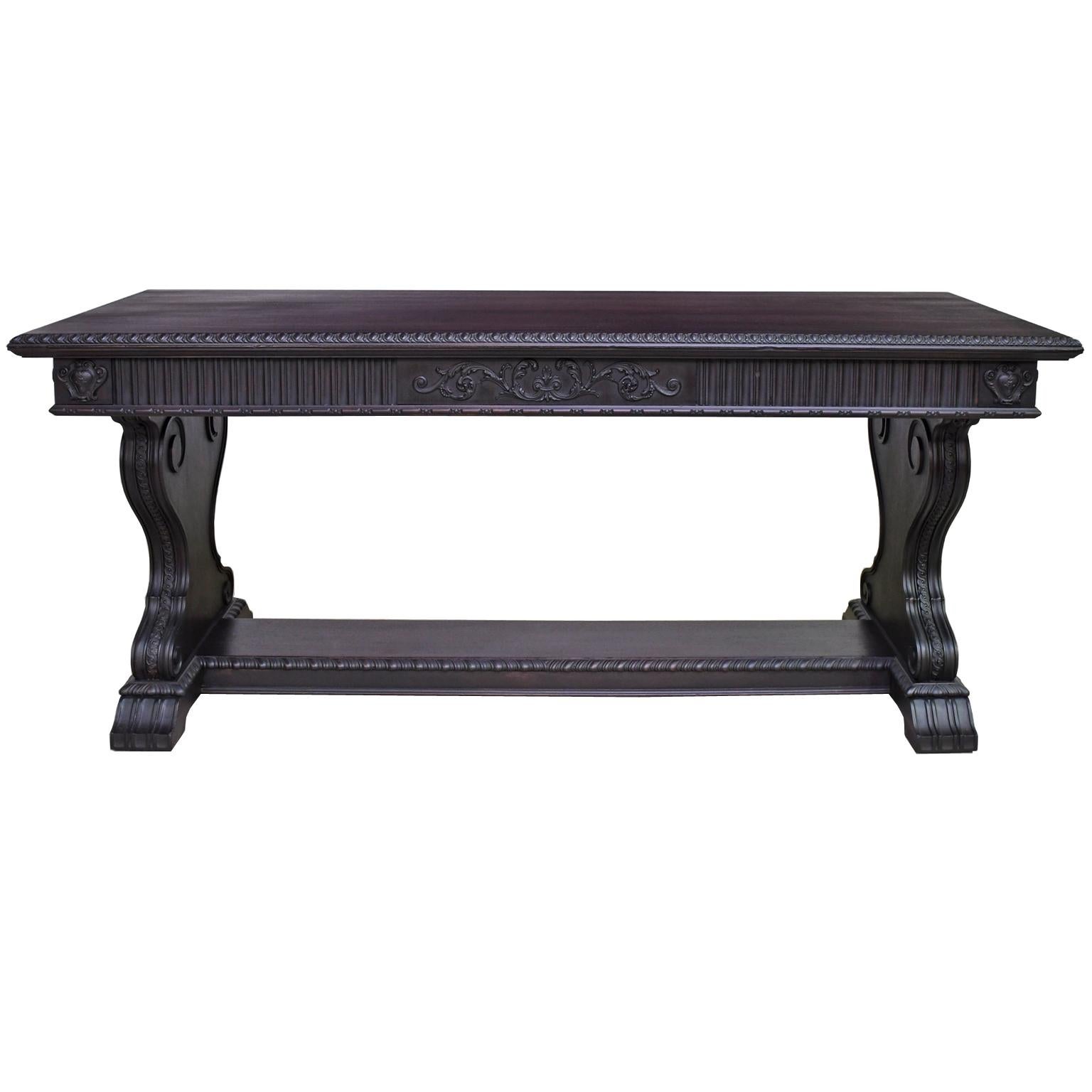 Renaissance Revival Desk In Black Umber With Trestle Base Grand
