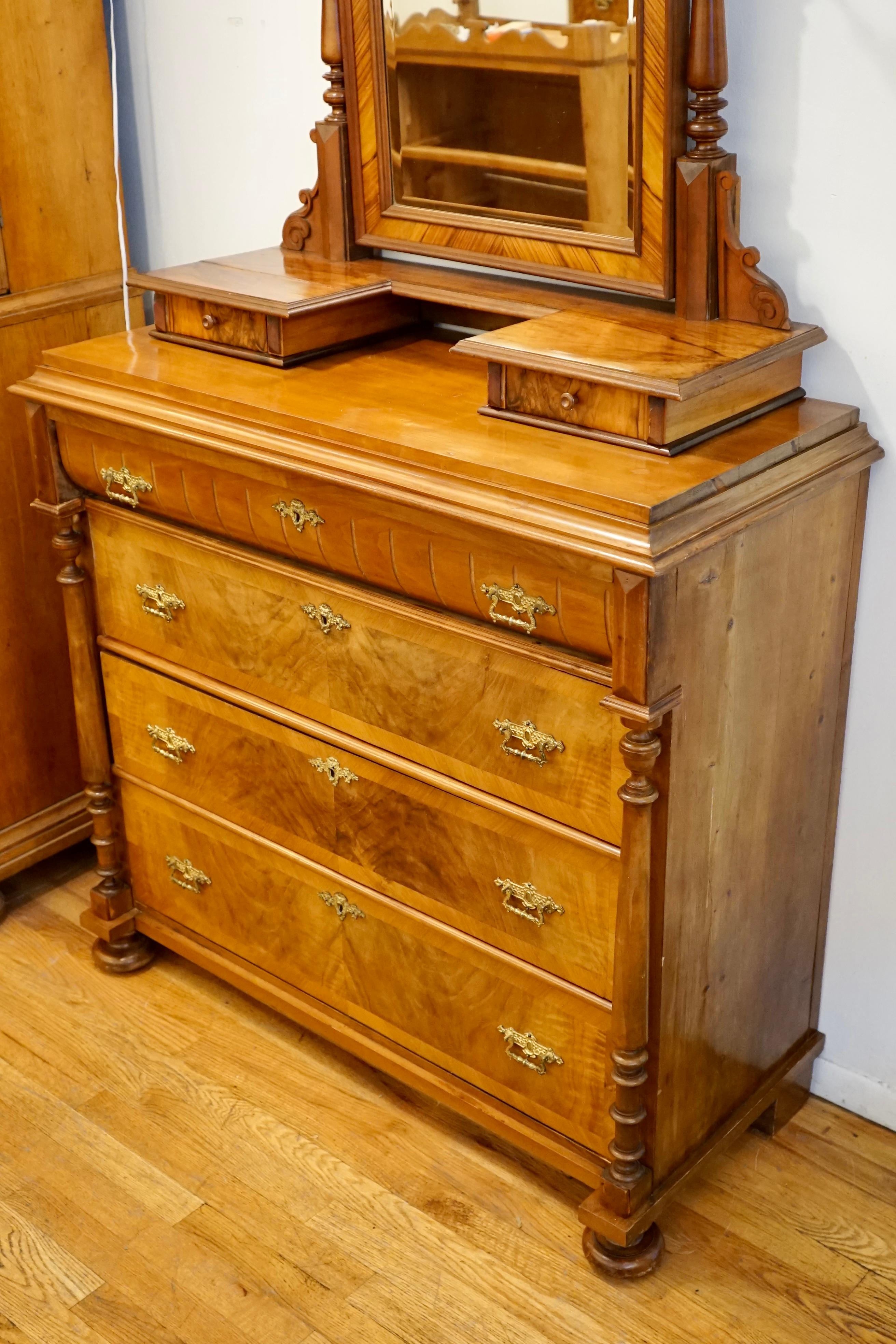 Inlay Renaissance Revival Dresser with Vanity Mirror For Sale
