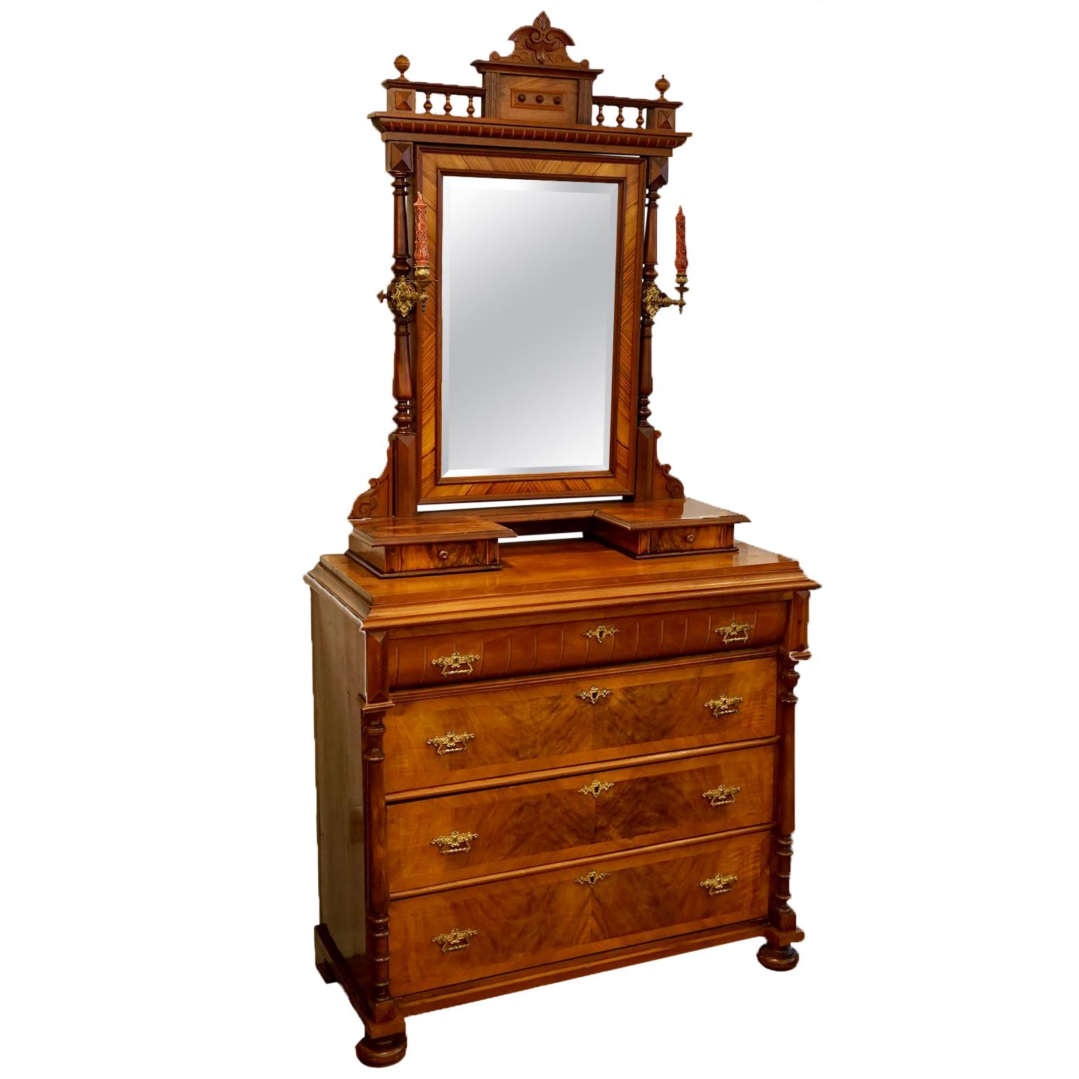 Renaissance Revival Dresser with Vanity Mirror For Sale