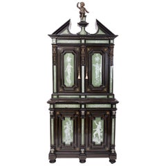 Renaissance Revival Ebonized Cabinet with Exquisite Enameled Copper