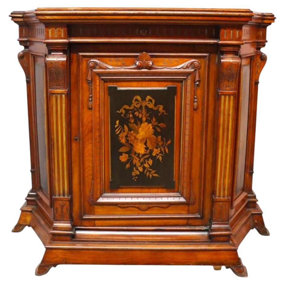 Renaissance Revival Ebonized Walnut Paneled Credenza With Marquetry & Inlay For Sale