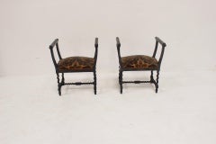 Renaissance Revival Ebonized Wood Stools, Spain, 1930s
