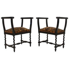 Renaissance Revival Ebonized Wood Stools, Spain, 1930s